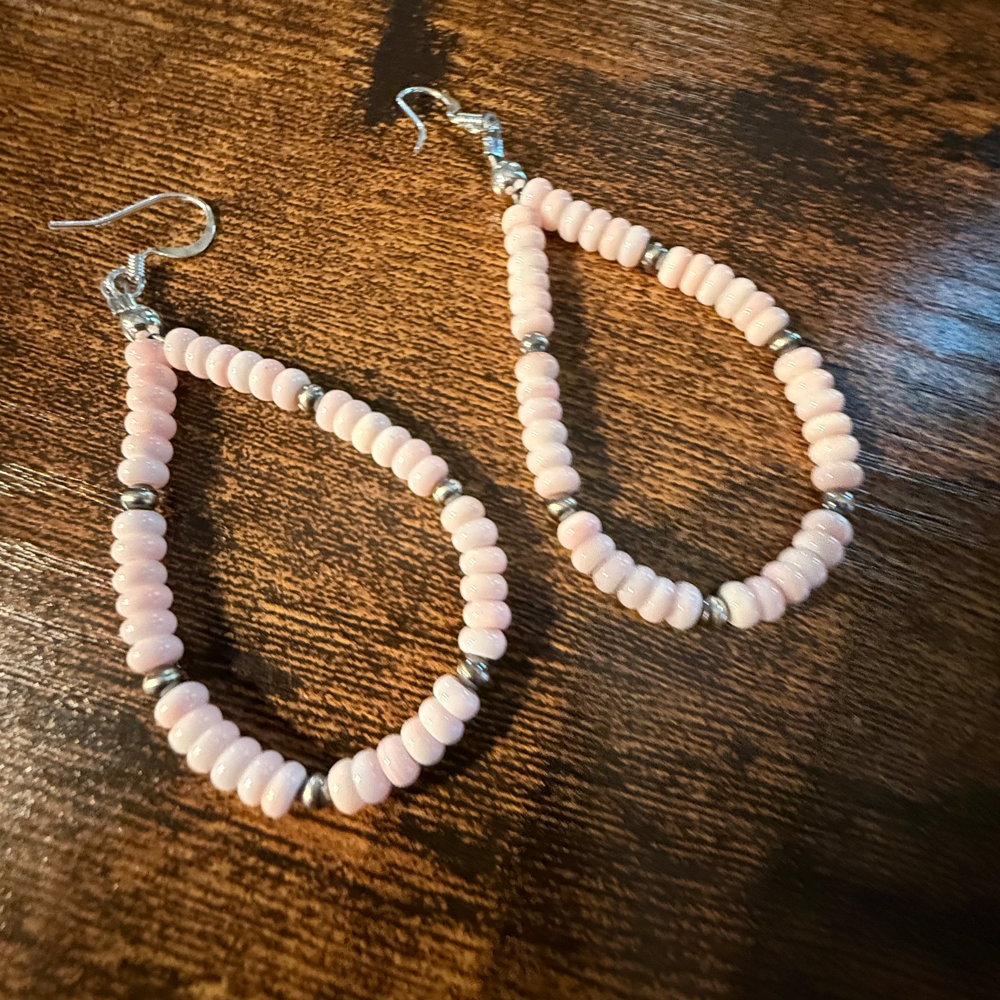 Pink Queen Conch Rondell Beads and Sterling Silver Beads Hoop Drop Earrings Wild West Boho