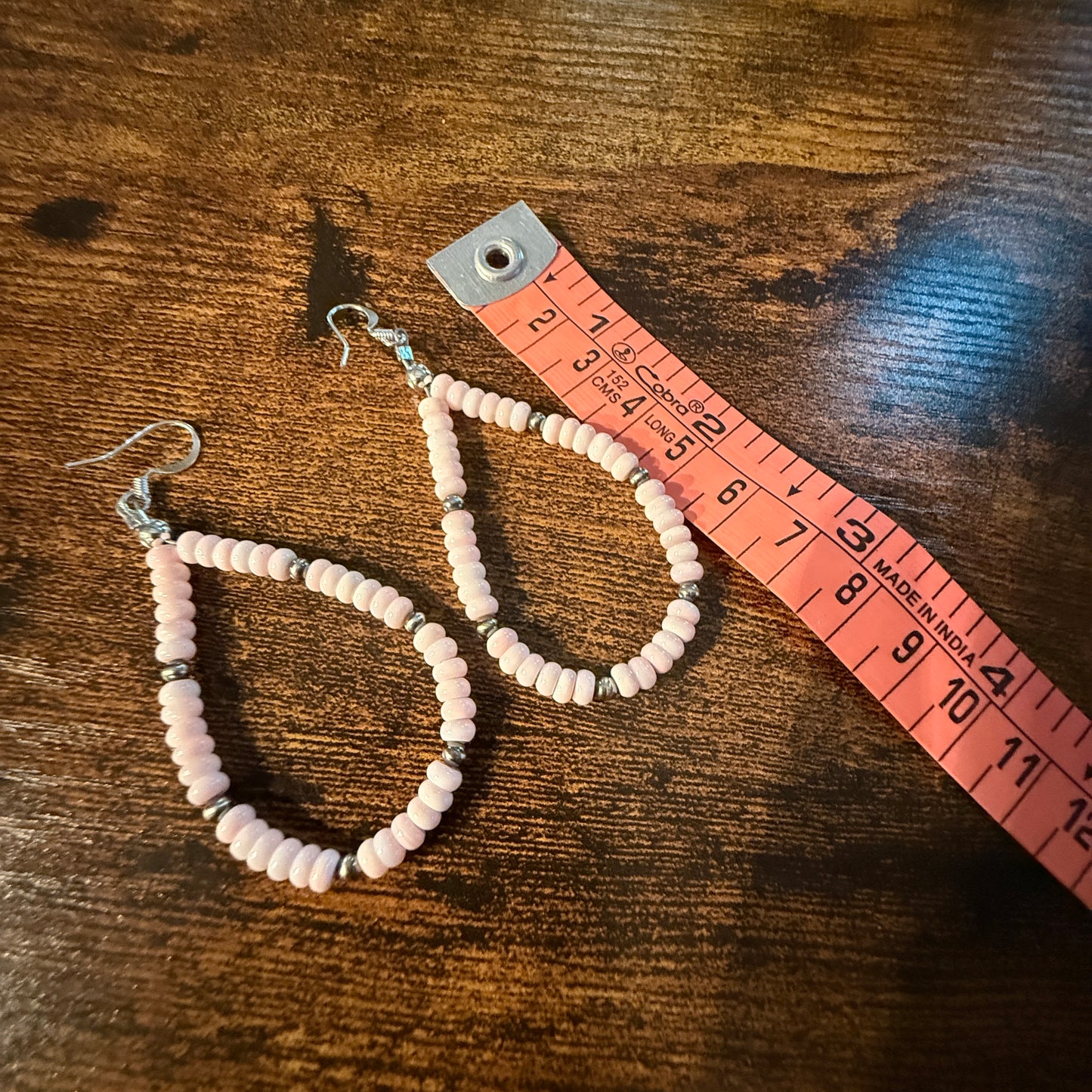 Pink Queen Conch Rondell Beads and Sterling Silver Beads Hoop Drop Earrings Wild West Boho