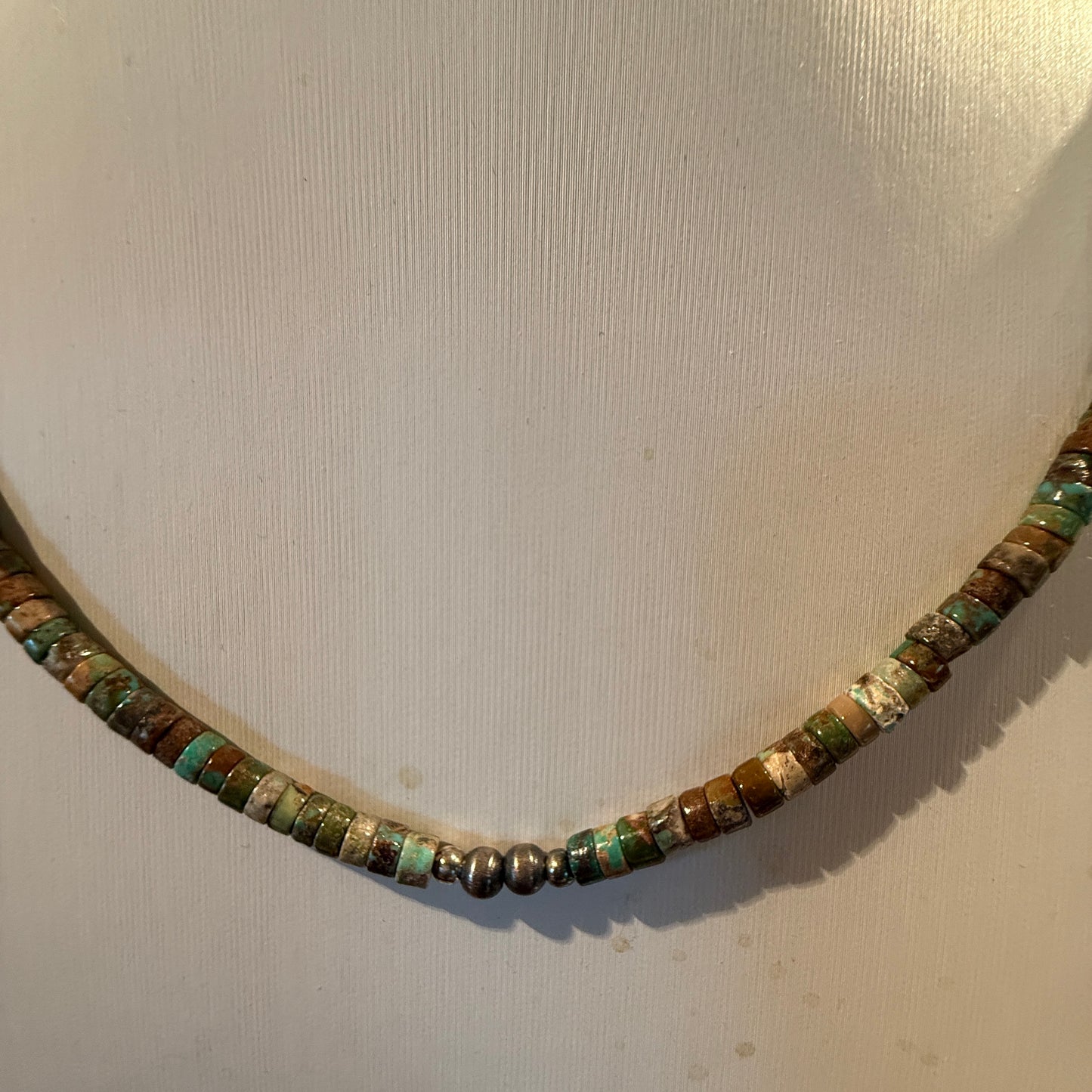 Navajo Style Earth-Tone Beaded Necklace with 2mm Sterling Silver Beads 18 Inches Wild West Boho
