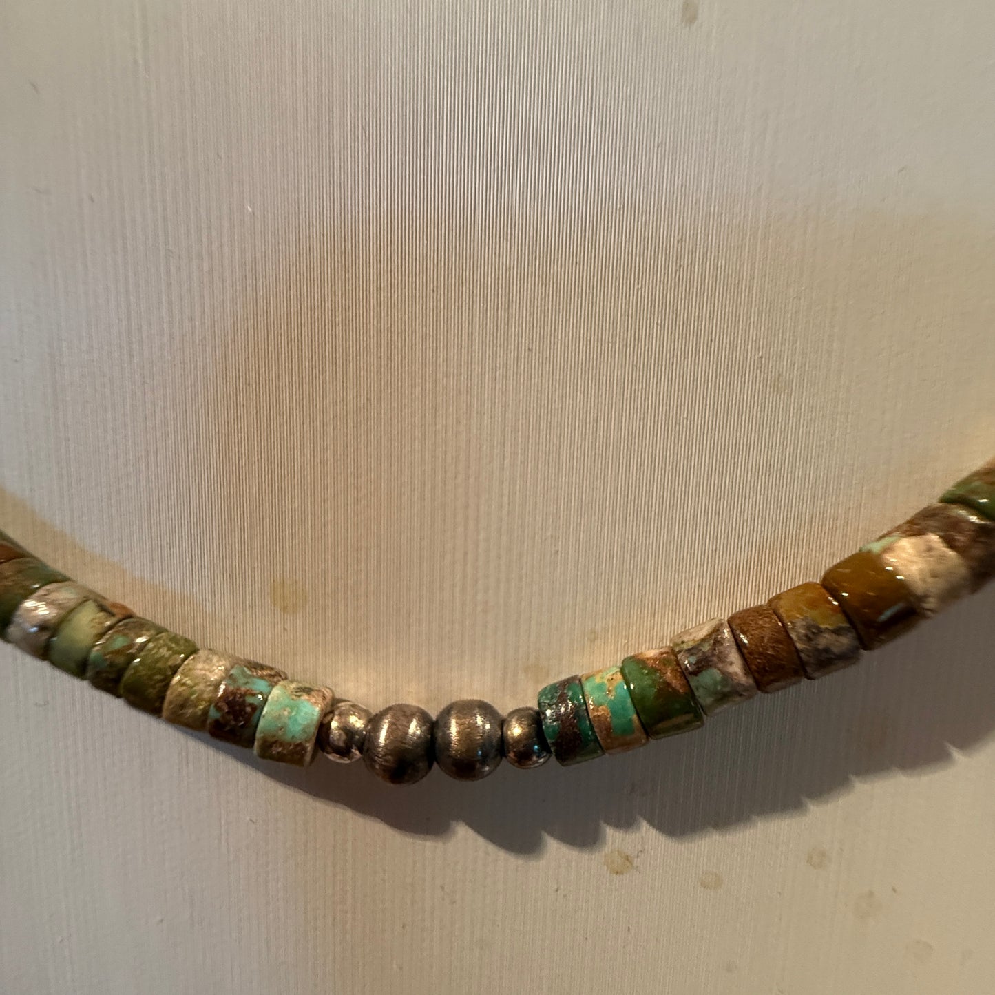 Navajo Style Earth-Tone Beaded Necklace with 2mm Sterling Silver Beads 18 Inches Wild West Boho