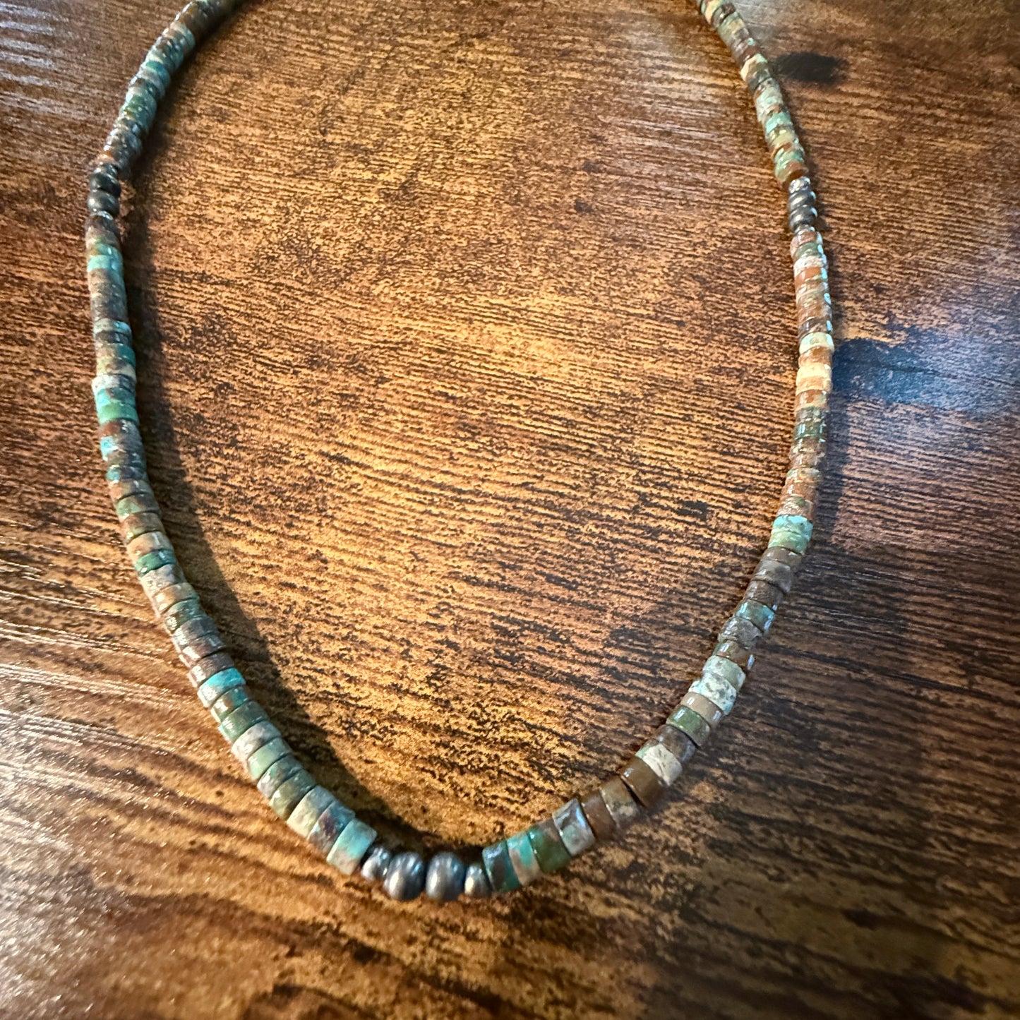 Navajo Style Earth-Tone Beaded Necklace with 2mm Sterling Silver Beads 18 Inches Wild West Boho