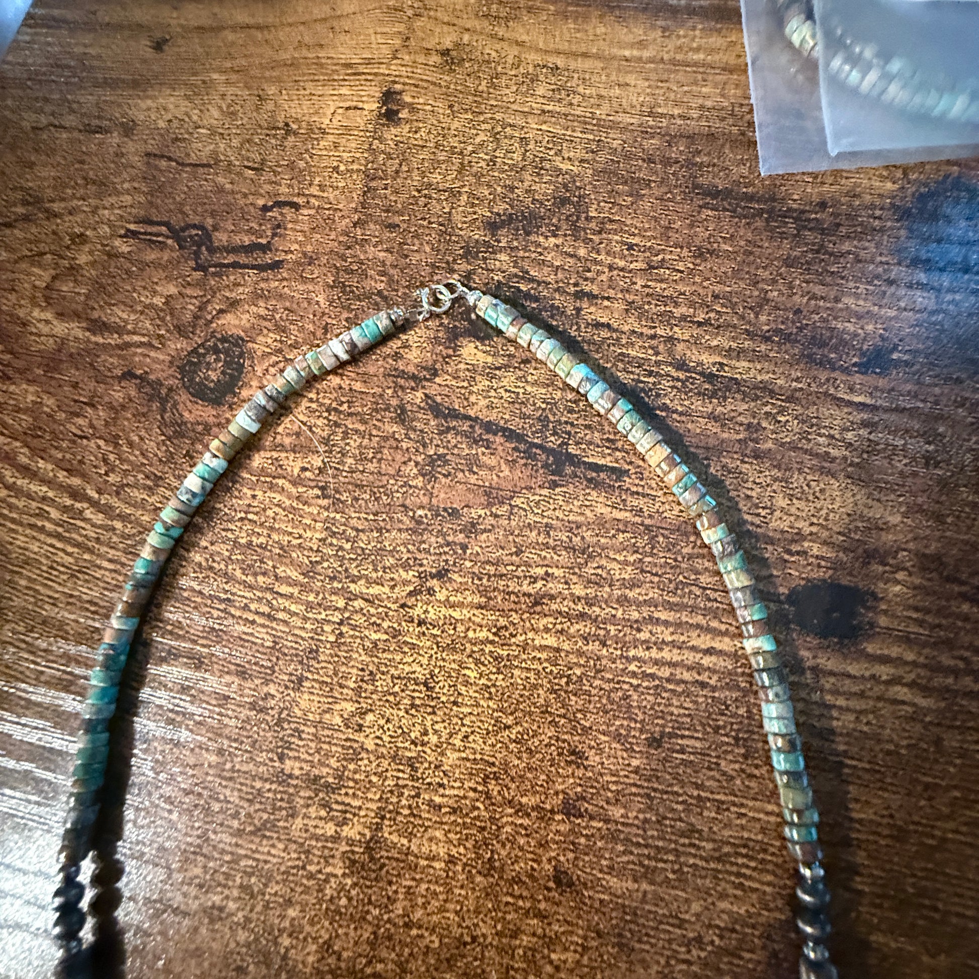 Navajo Style Earth-Tone Beaded Necklace with 2mm Sterling Silver Beads 18 Inches Wild West Boho