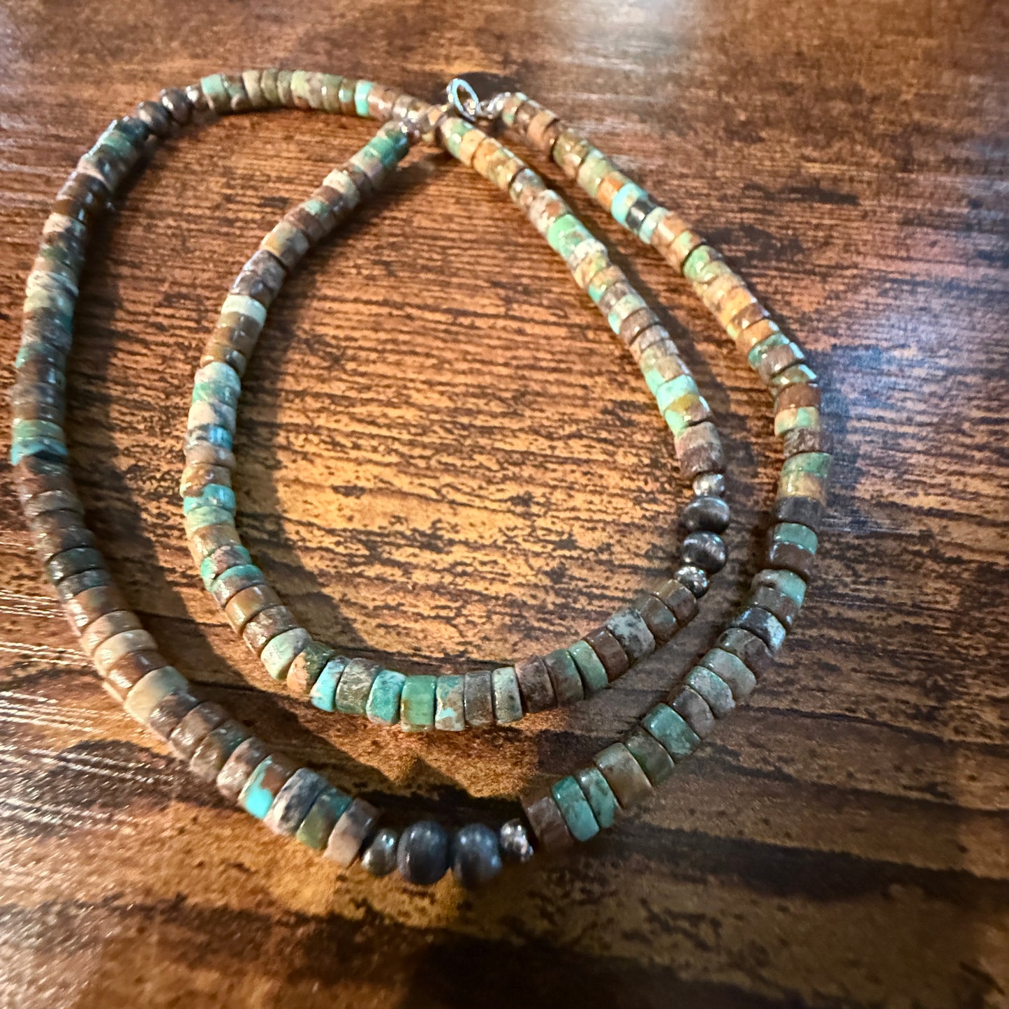 Navajo Style Earth-Tone Beaded Necklace with 2mm Sterling Silver Beads 18 Inches Wild West Boho