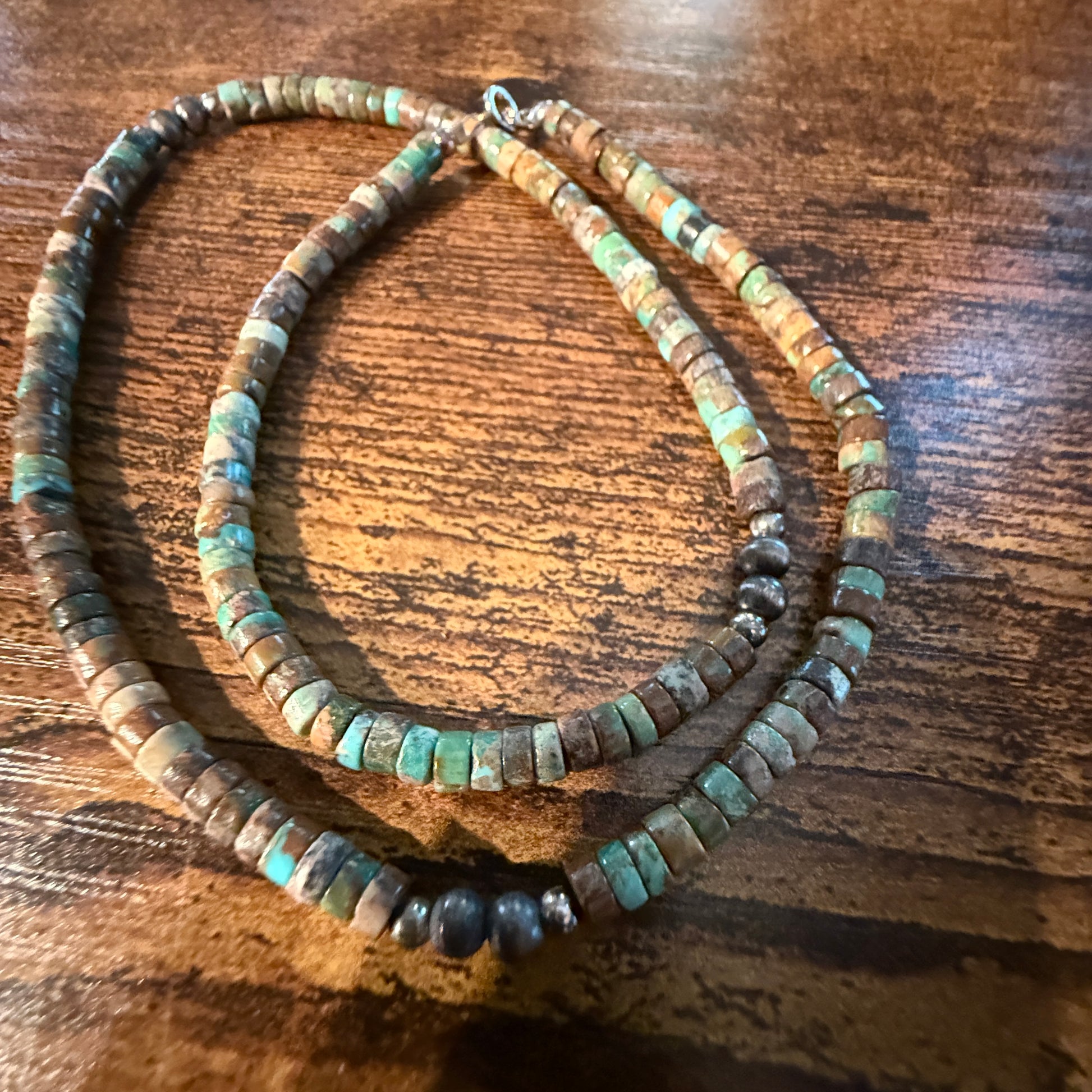 Navajo Style Earth-Tone Beaded Necklace with 2mm Sterling Silver Beads 18 Inches Wild West Boho