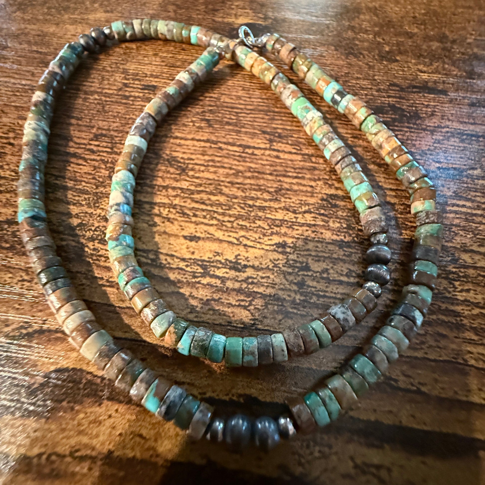 Navajo Style Earth-Tone Beaded Necklace with 2mm Sterling Silver Beads 18 Inches Wild West Boho