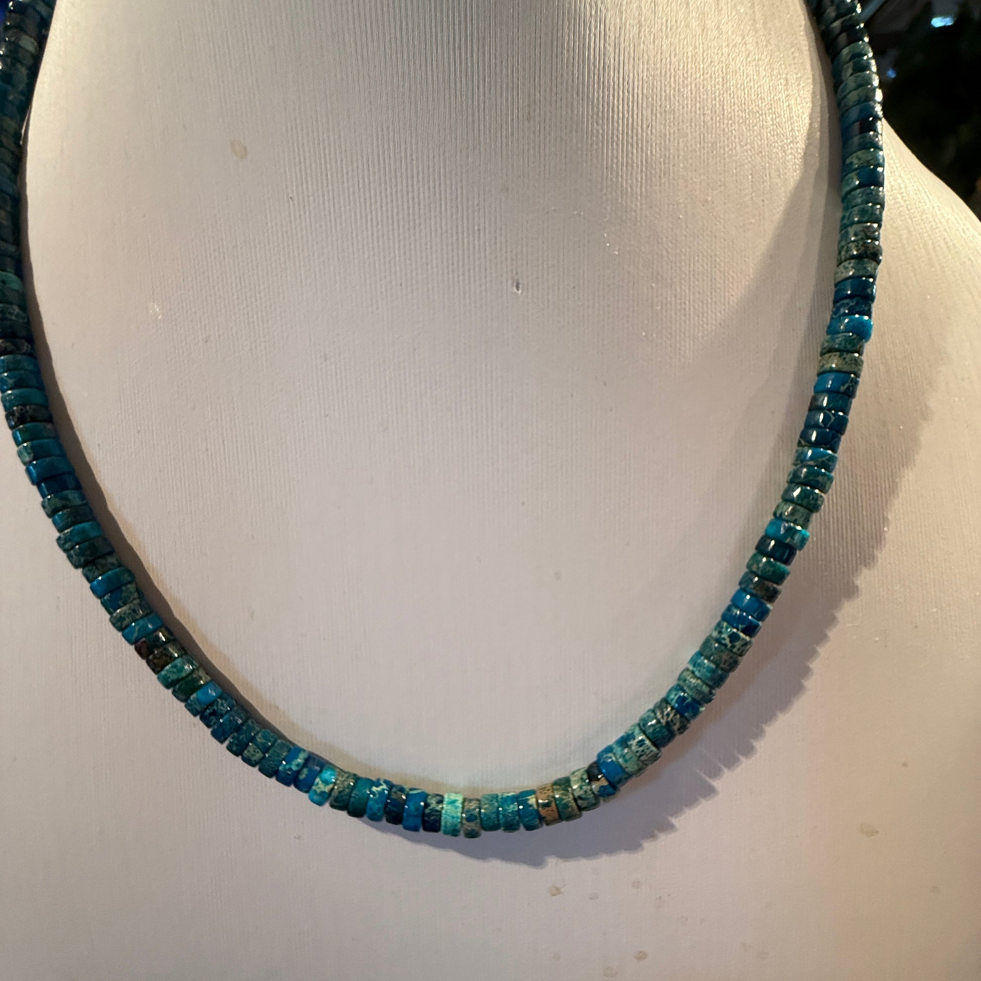 Kingman Turquoise Bead Necklace in Sterling Silver 18 Inches Wild West Boho