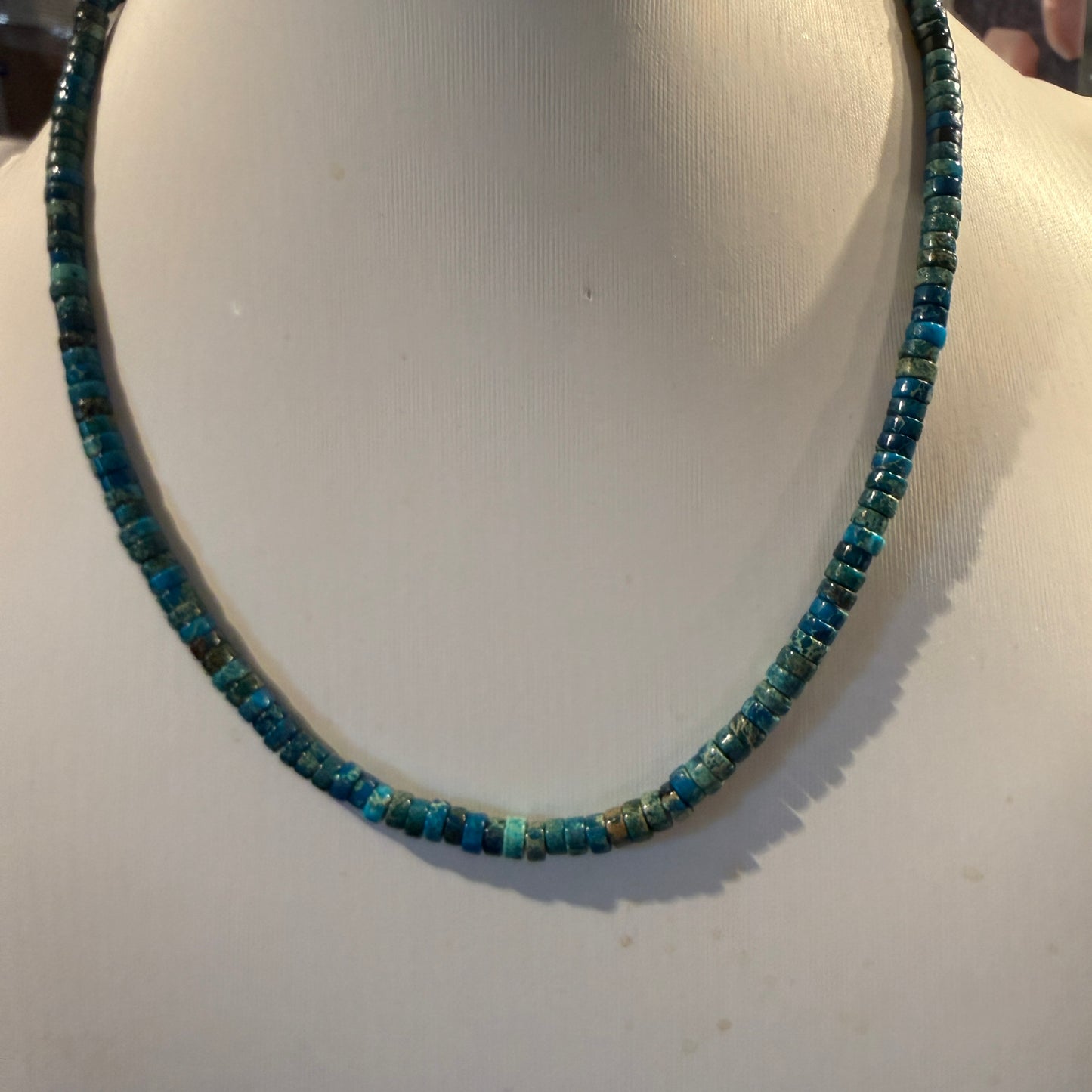 Kingman Turquoise Bead Necklace in Sterling Silver 18 Inches Wild West Boho