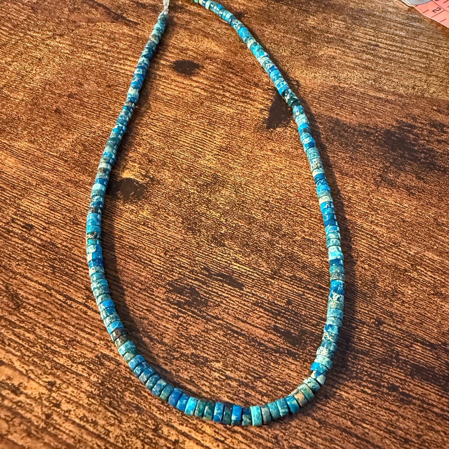 Kingman Turquoise Bead Necklace in Sterling Silver 18 Inches Wild West Boho