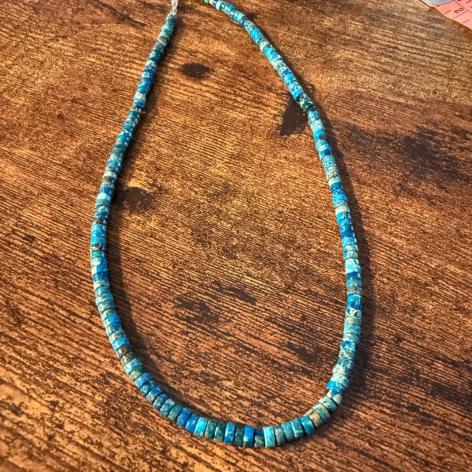 Kingman Turquoise Bead Necklace in Sterling Silver 18 Inches Wild West Boho
