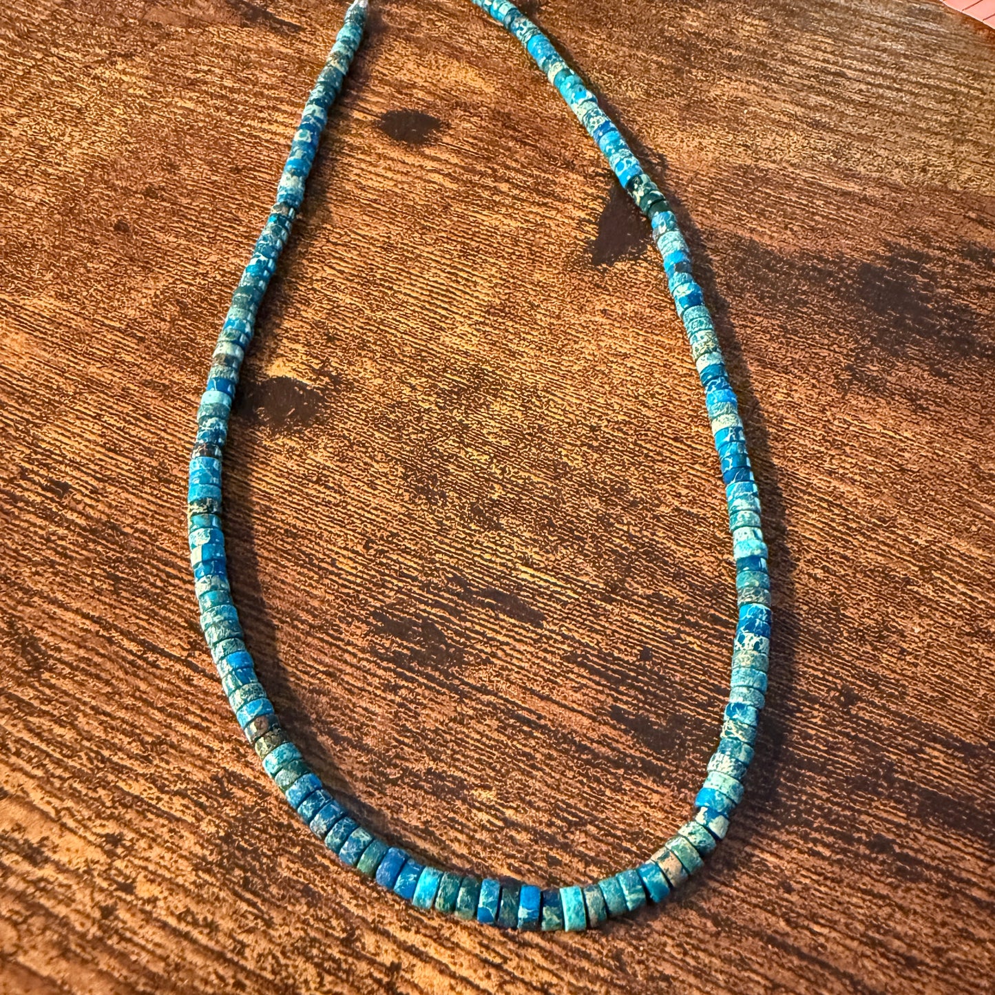 Kingman Turquoise Bead Necklace in Sterling Silver 18 Inches Wild West Boho