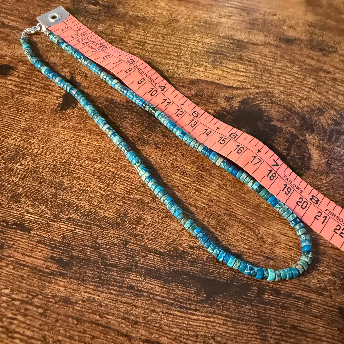 Kingman Turquoise Bead Necklace in Sterling Silver 18 Inches Wild West Boho