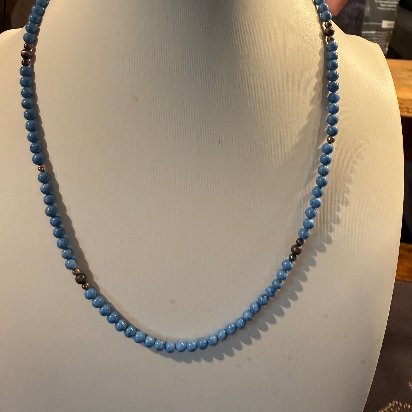 Turquoise Bead Necklace With Copper and Sterling Silver Pearls, 18 Inch Wild West Boho
