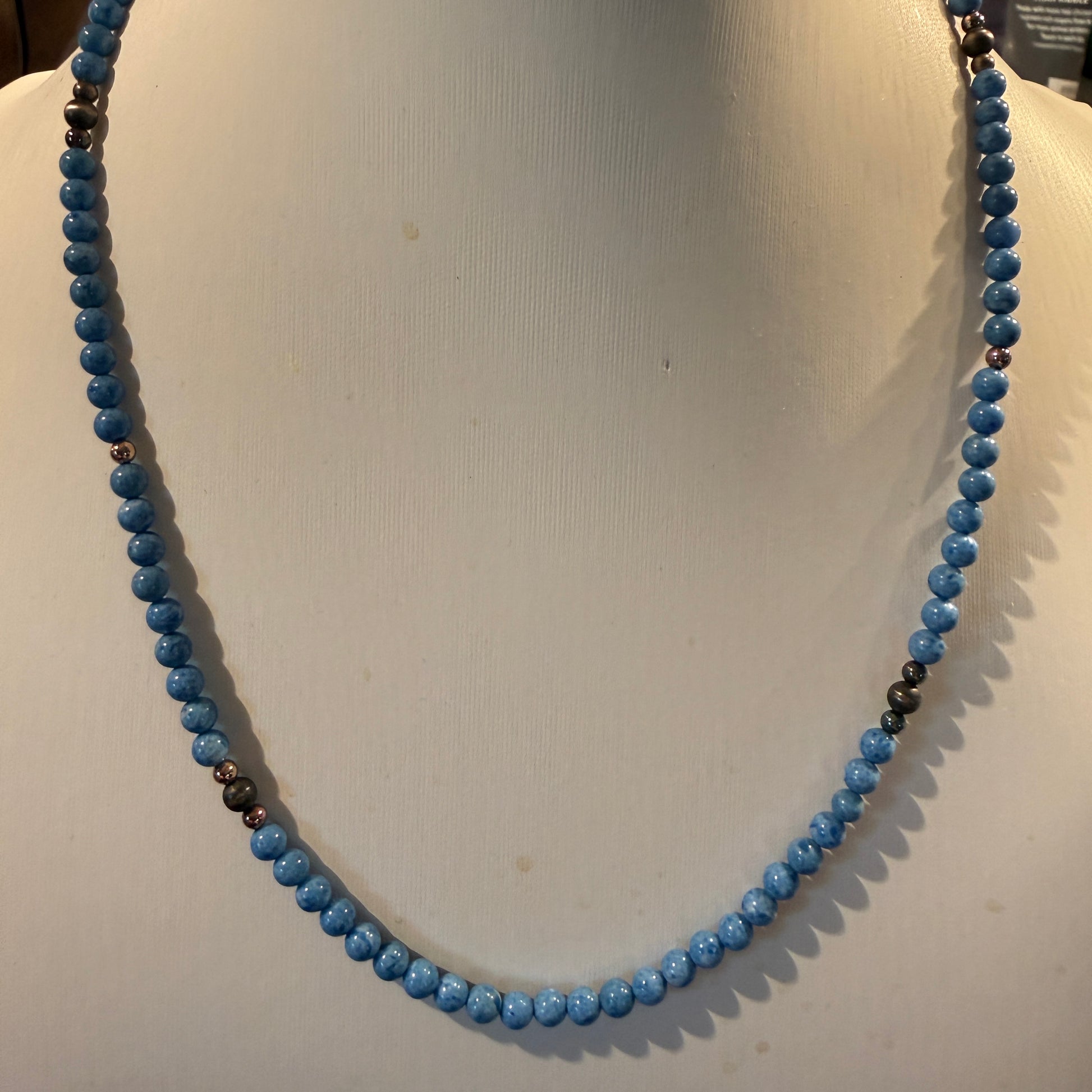 Turquoise Bead Necklace With Copper and Sterling Silver Pearls, 18 Inch Wild West Boho