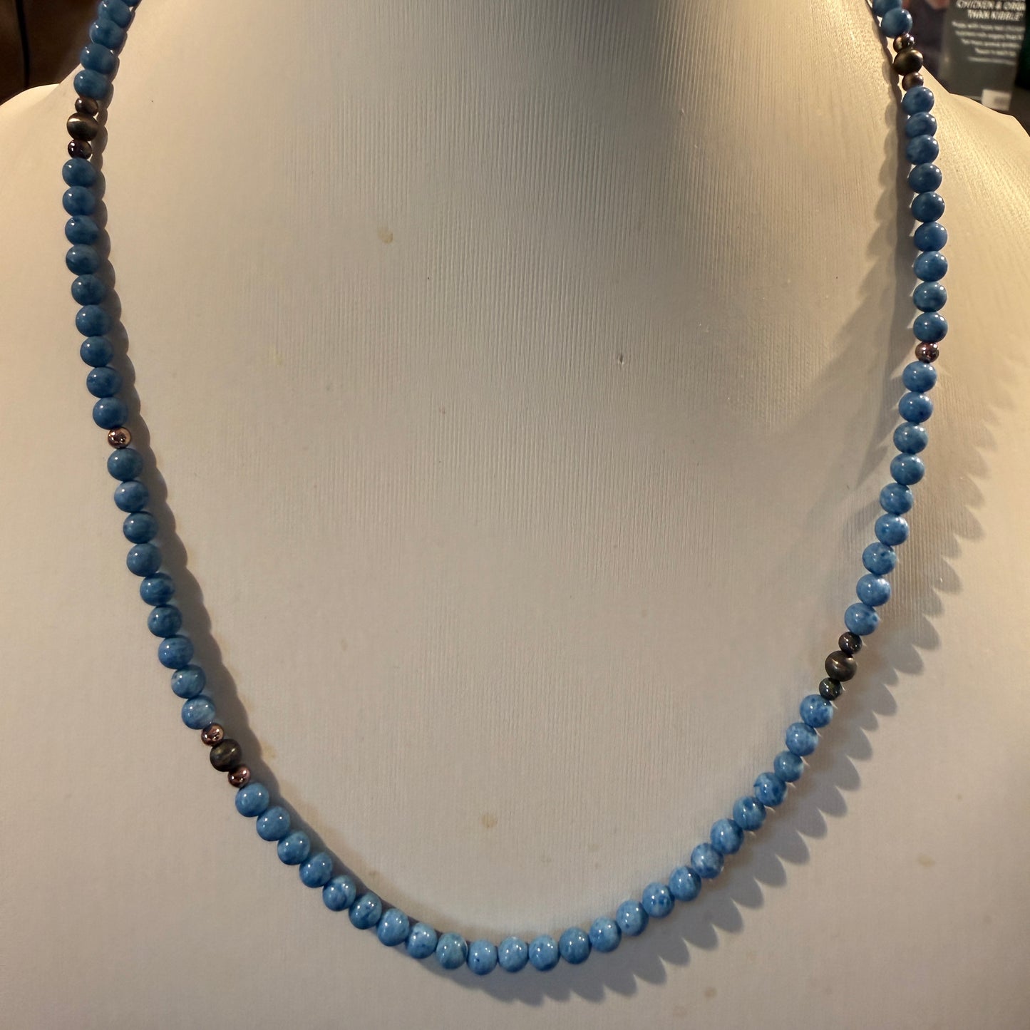 Turquoise Bead Necklace With Copper and Sterling Silver Pearls, 18 Inch Wild West Boho