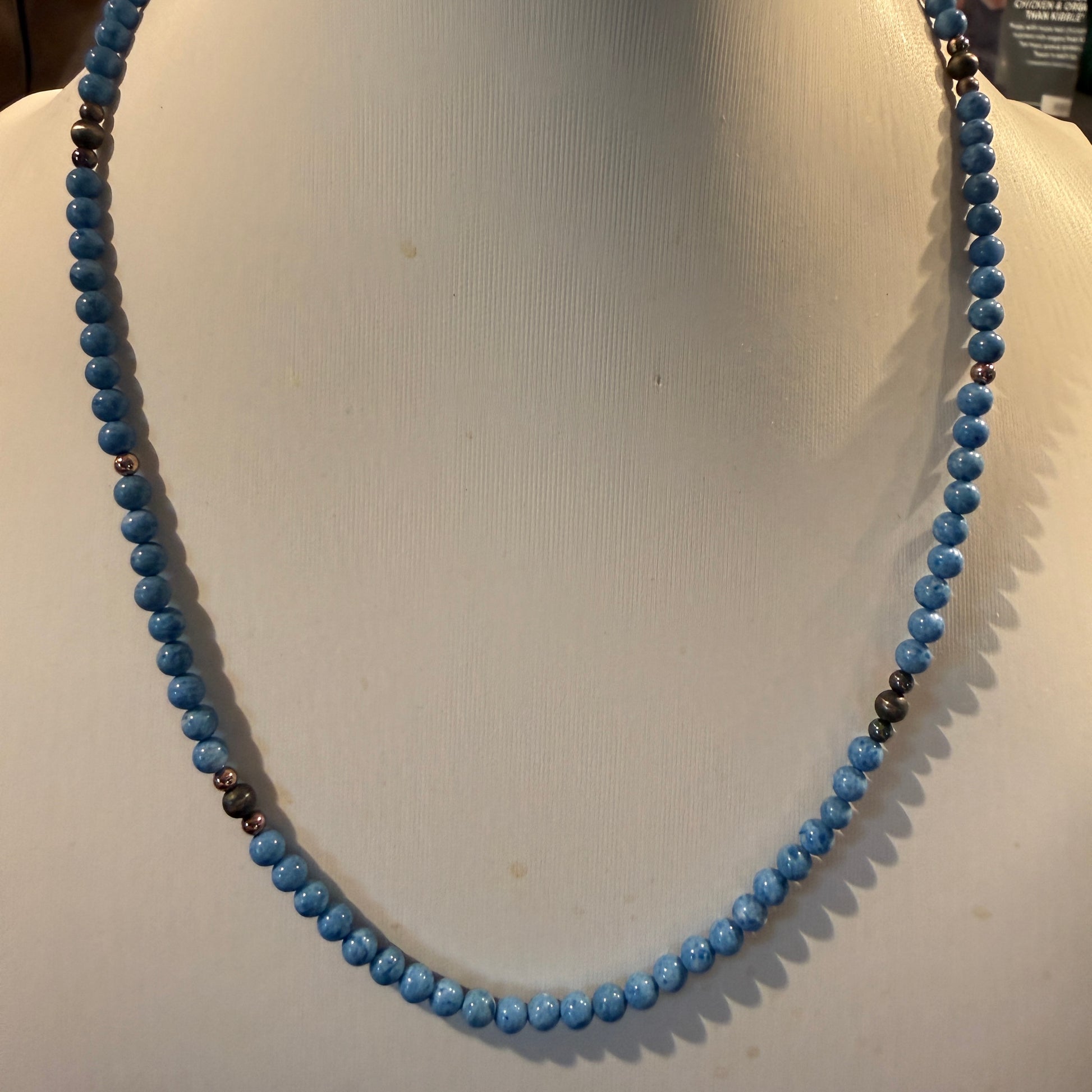 Turquoise Bead Necklace With Copper and Sterling Silver Pearls, 18 Inch Wild West Boho