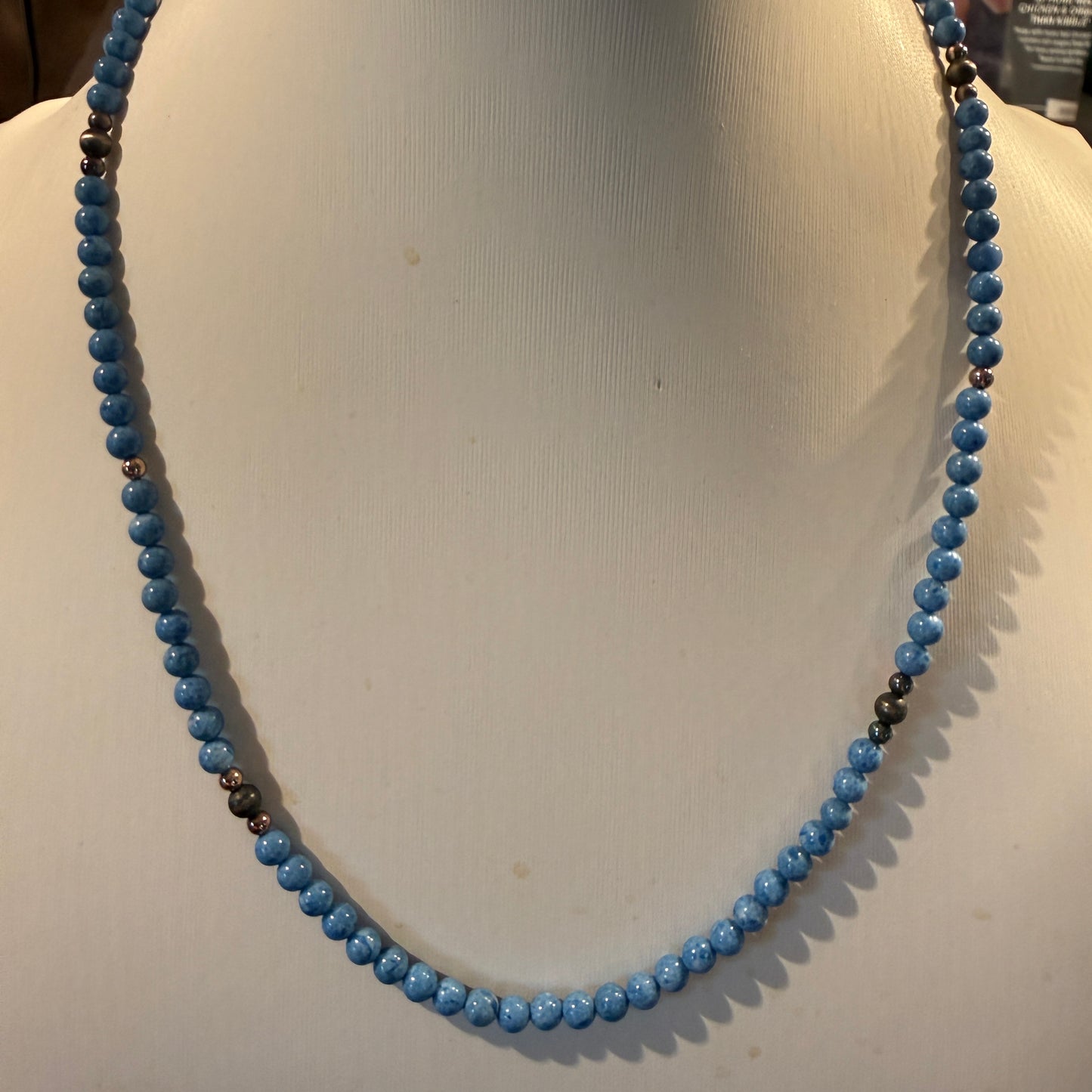 Turquoise Bead Necklace With Copper and Sterling Silver Pearls, 18 Inch Wild West Boho
