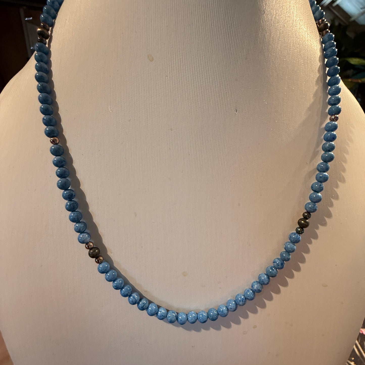 Turquoise Bead Necklace With Copper and Sterling Silver Pearls, 18 Inch Wild West Boho