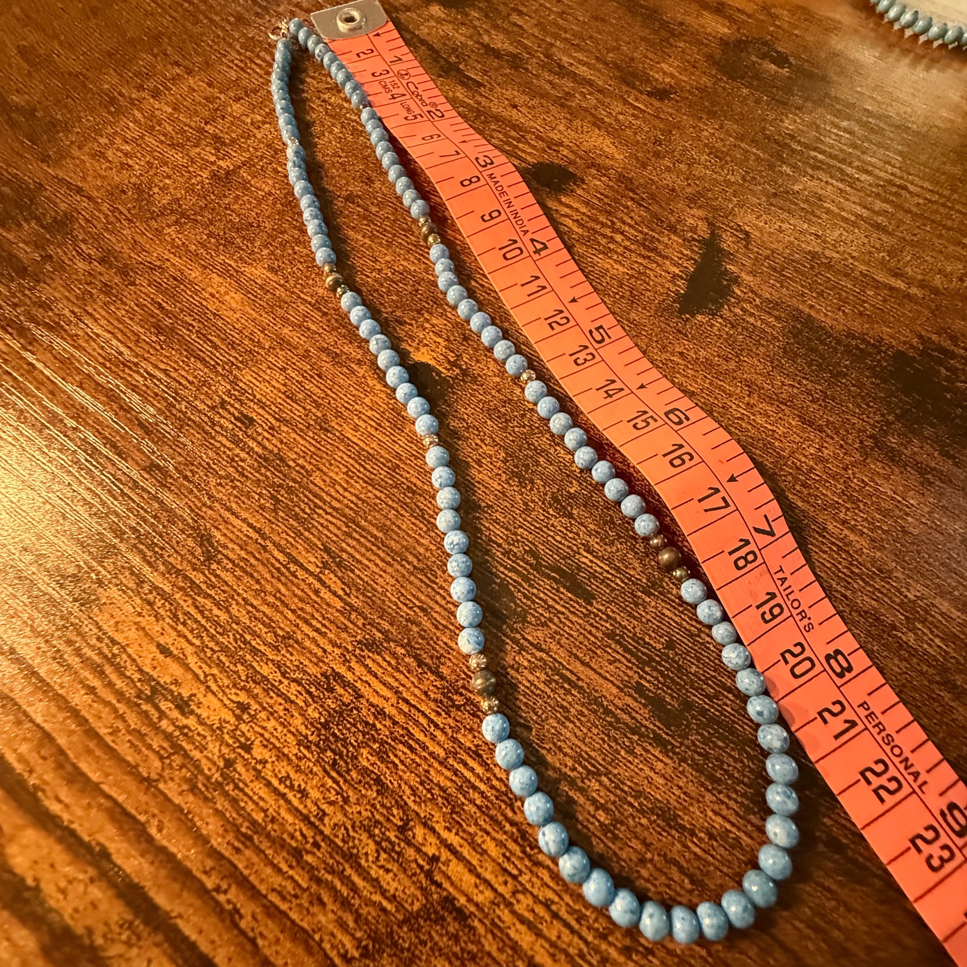 Turquoise Bead Necklace With Copper and Sterling Silver Pearls, 18 Inch Wild West Boho