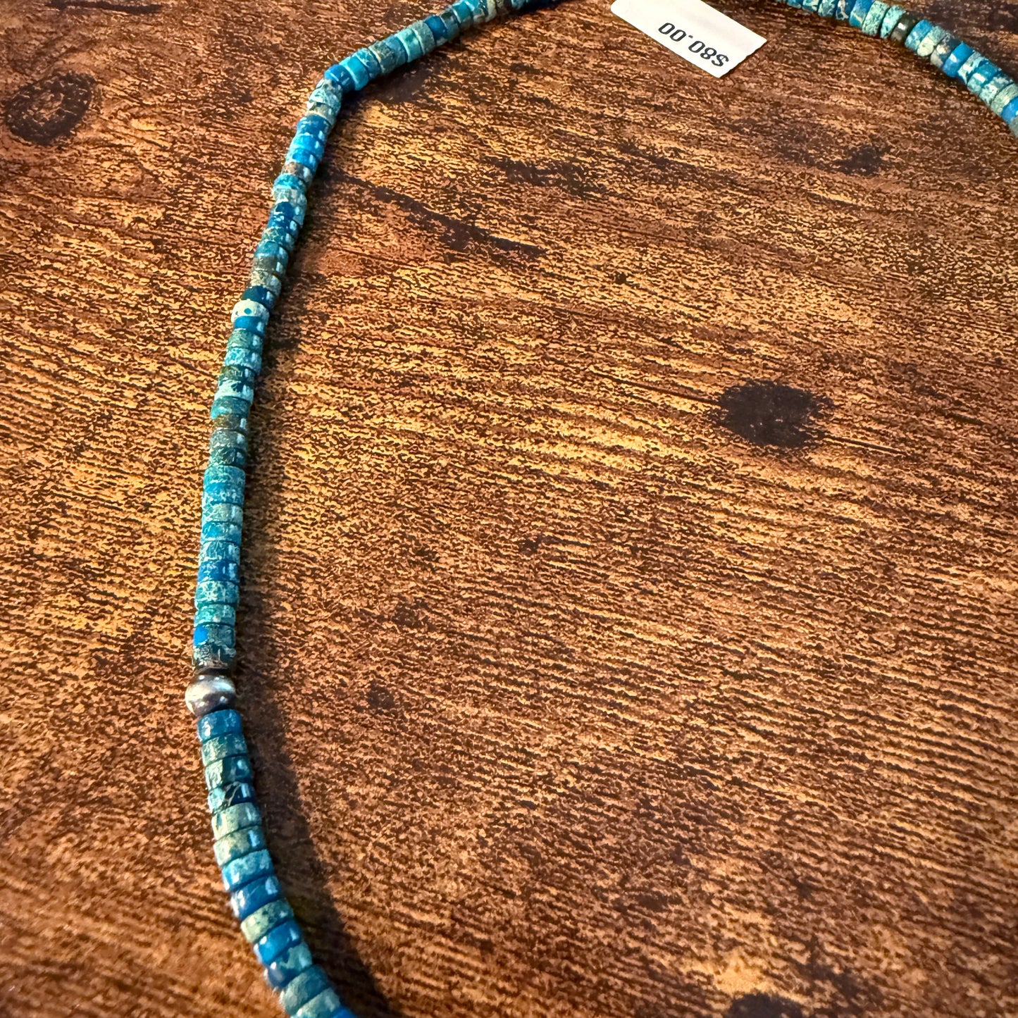 Kingman Turquoise Bead Necklace with Sterling Silver Beads, 18 Inch Wild West Boho