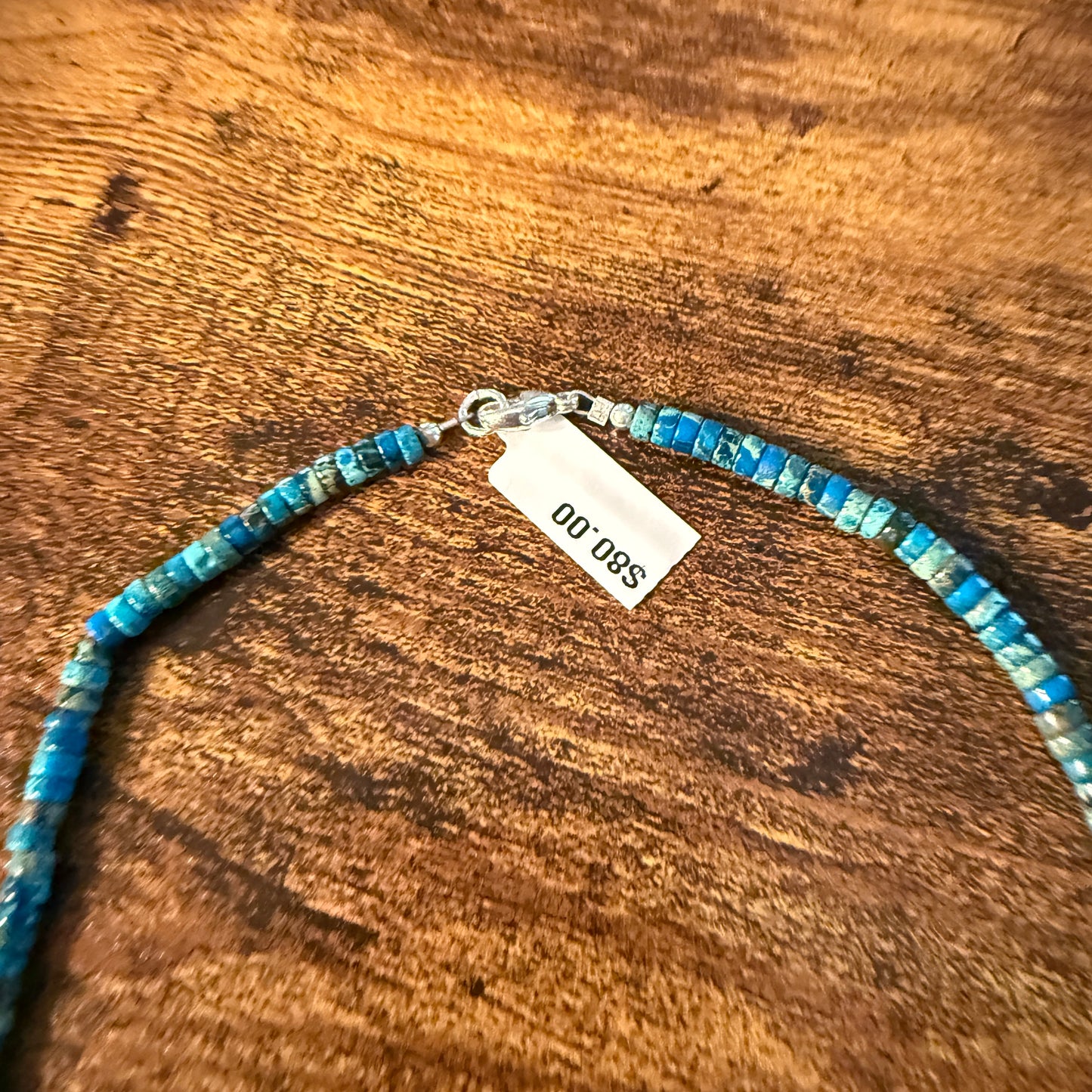 Kingman Turquoise Bead Necklace with Sterling Silver Beads, 18 Inch Wild West Boho