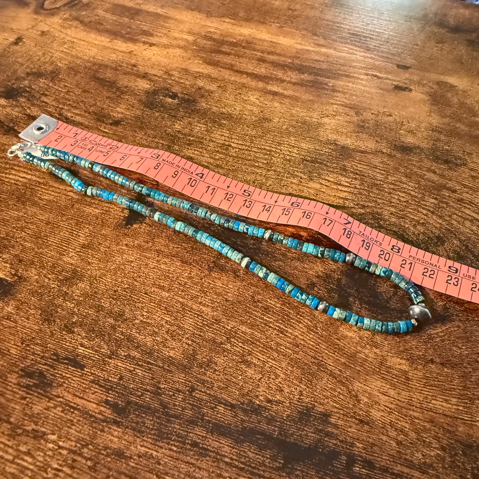 Kingman Turquoise Bead Necklace with Sterling Silver Beads, 18 Inch Wild West Boho