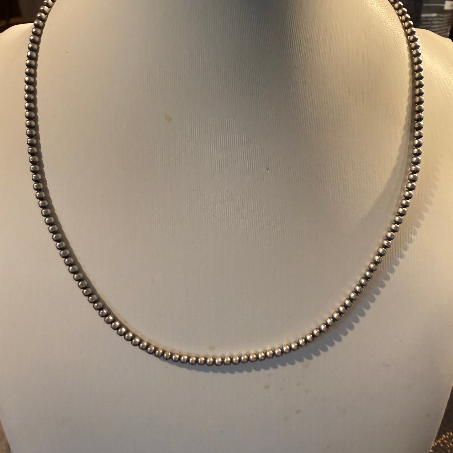Sterling Silver Desert Pearl Bead Necklace 3mm 18 Inch Wild West Boho