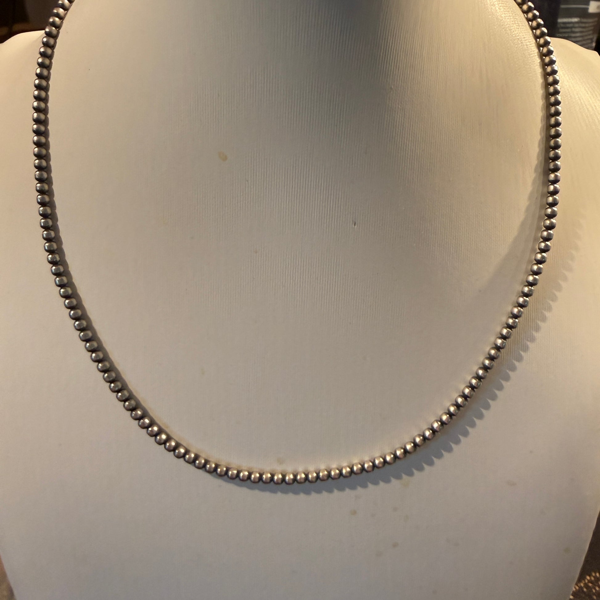 Sterling Silver Desert Pearl Bead Necklace 3mm 18 Inch Wild West Boho