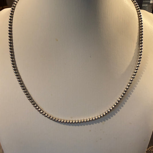 Sterling Silver Desert Pearl Bead Necklace 3mm 18 Inch Wild West Boho