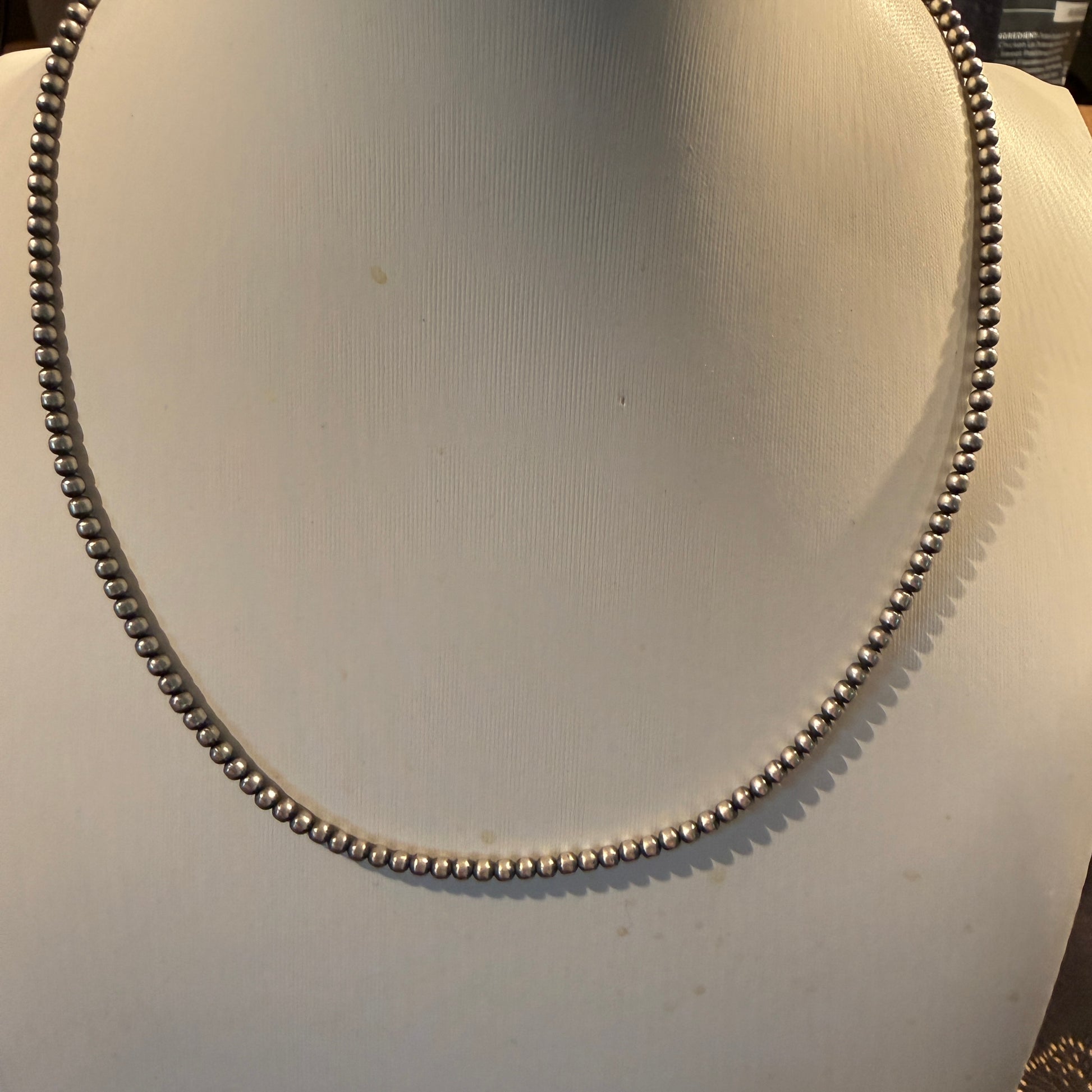 Sterling Silver Desert Pearl Bead Necklace 3mm 18 Inch Wild West Boho