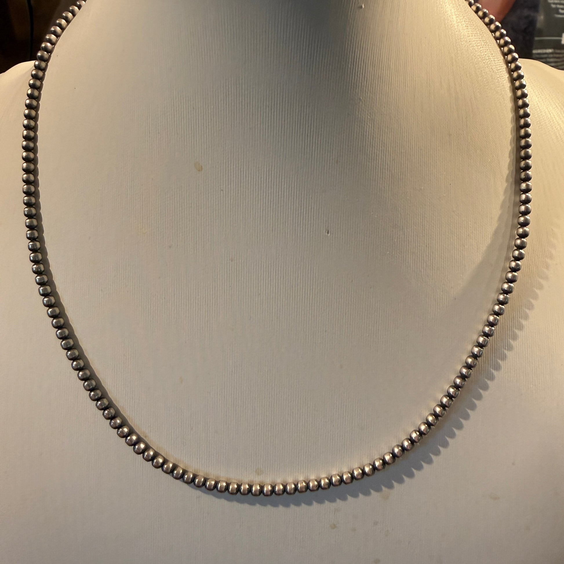 Sterling Silver Desert Pearl Bead Necklace 3mm 18 Inch Wild West Boho