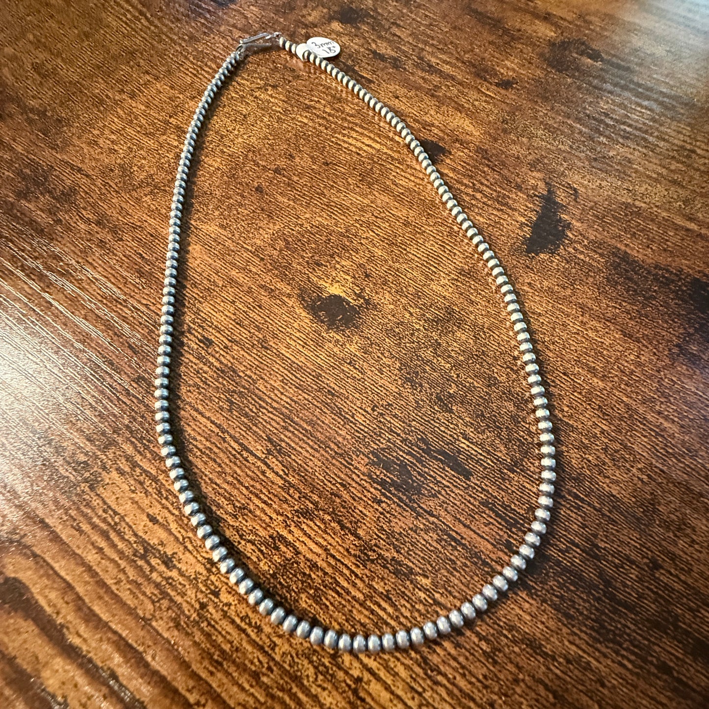 Sterling Silver Desert Pearl Bead Necklace 3mm 18 Inch Wild West Boho