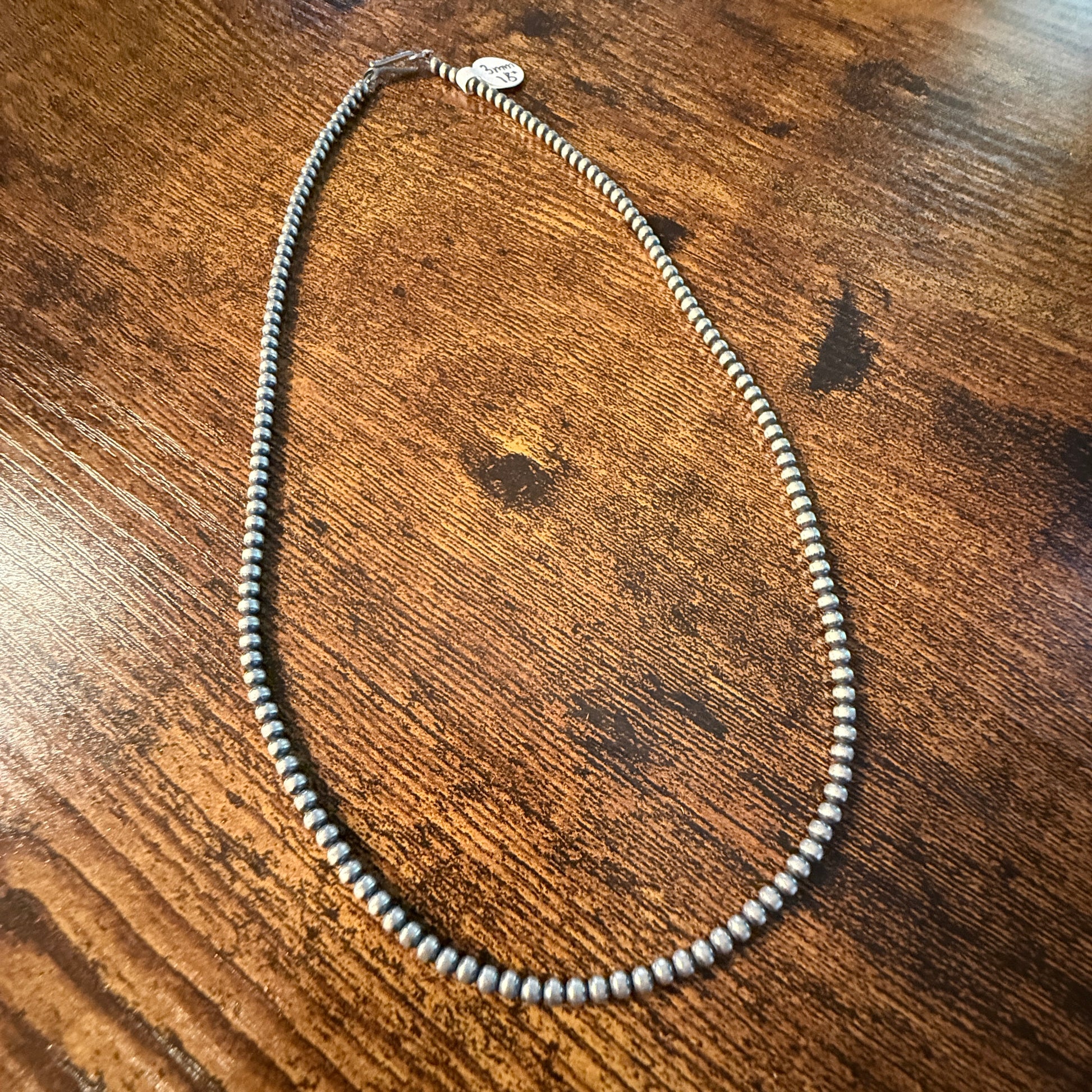 Sterling Silver Desert Pearl Bead Necklace 3mm 18 Inch Wild West Boho