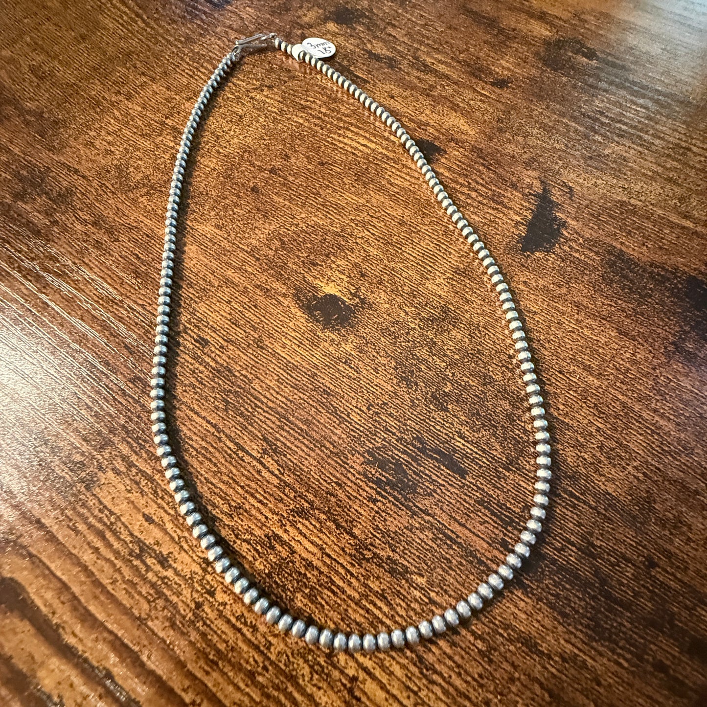 Sterling Silver Desert Pearl Bead Necklace 3mm 18 Inch Wild West Boho