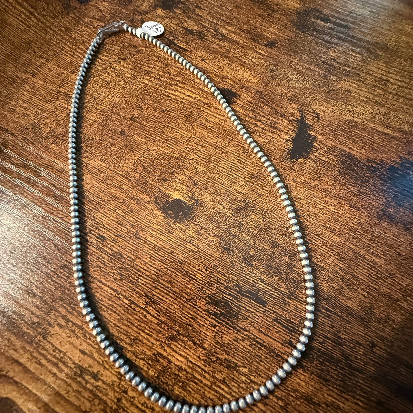 Sterling Silver Desert Pearl Bead Necklace 3mm 18 Inch Wild West Boho