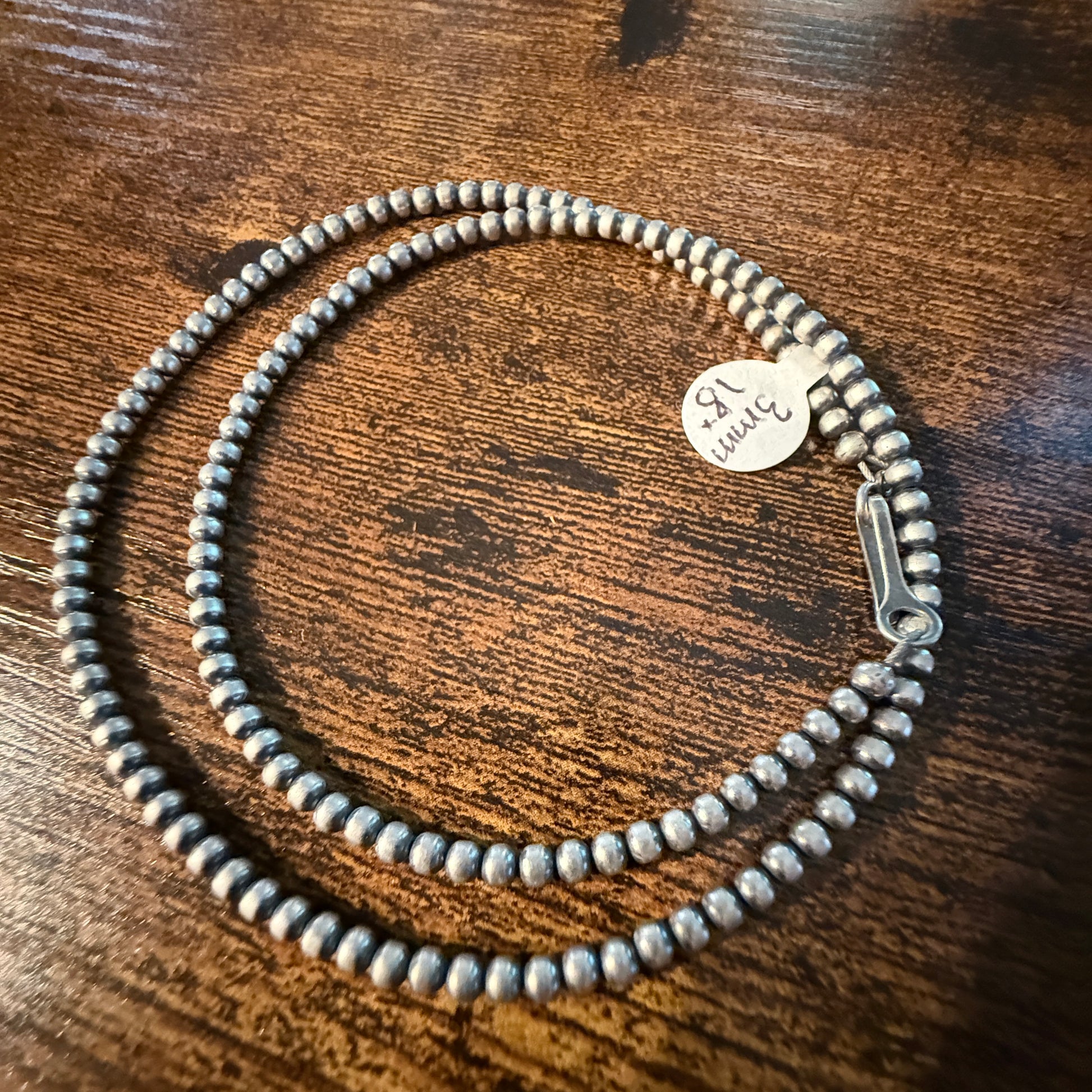 Sterling Silver Desert Pearl Bead Necklace 3mm 18 Inch Wild West Boho