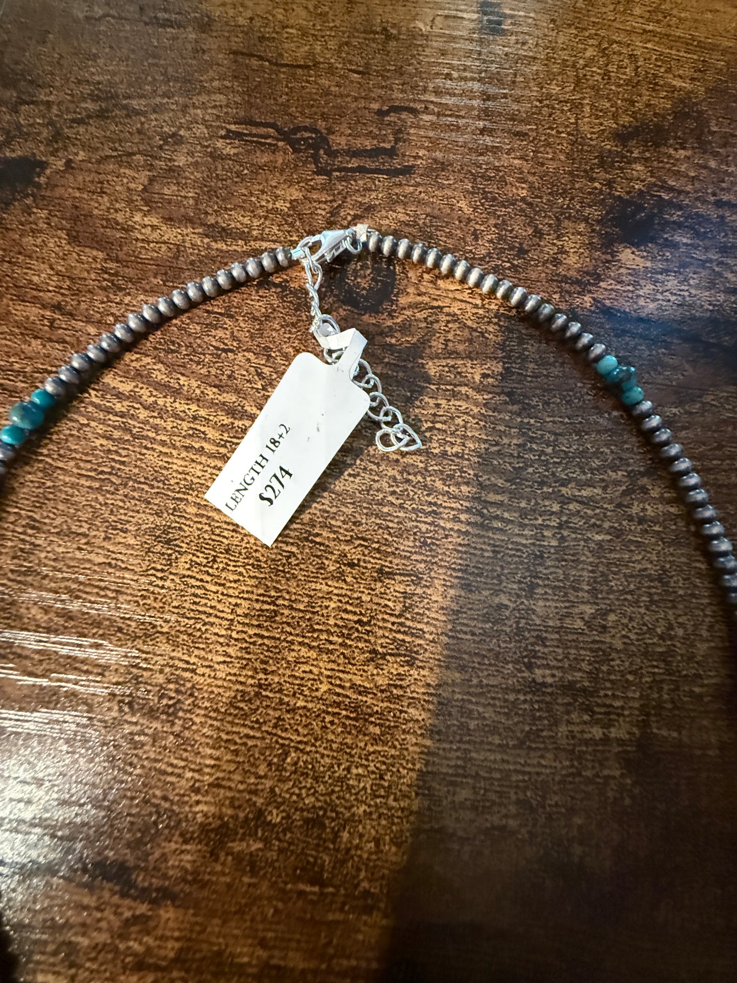 Kingman Turquoise Beads and Sterling Silver Desert Pearls 2mm Bow Necklace, 18 Inch Wild West Boho