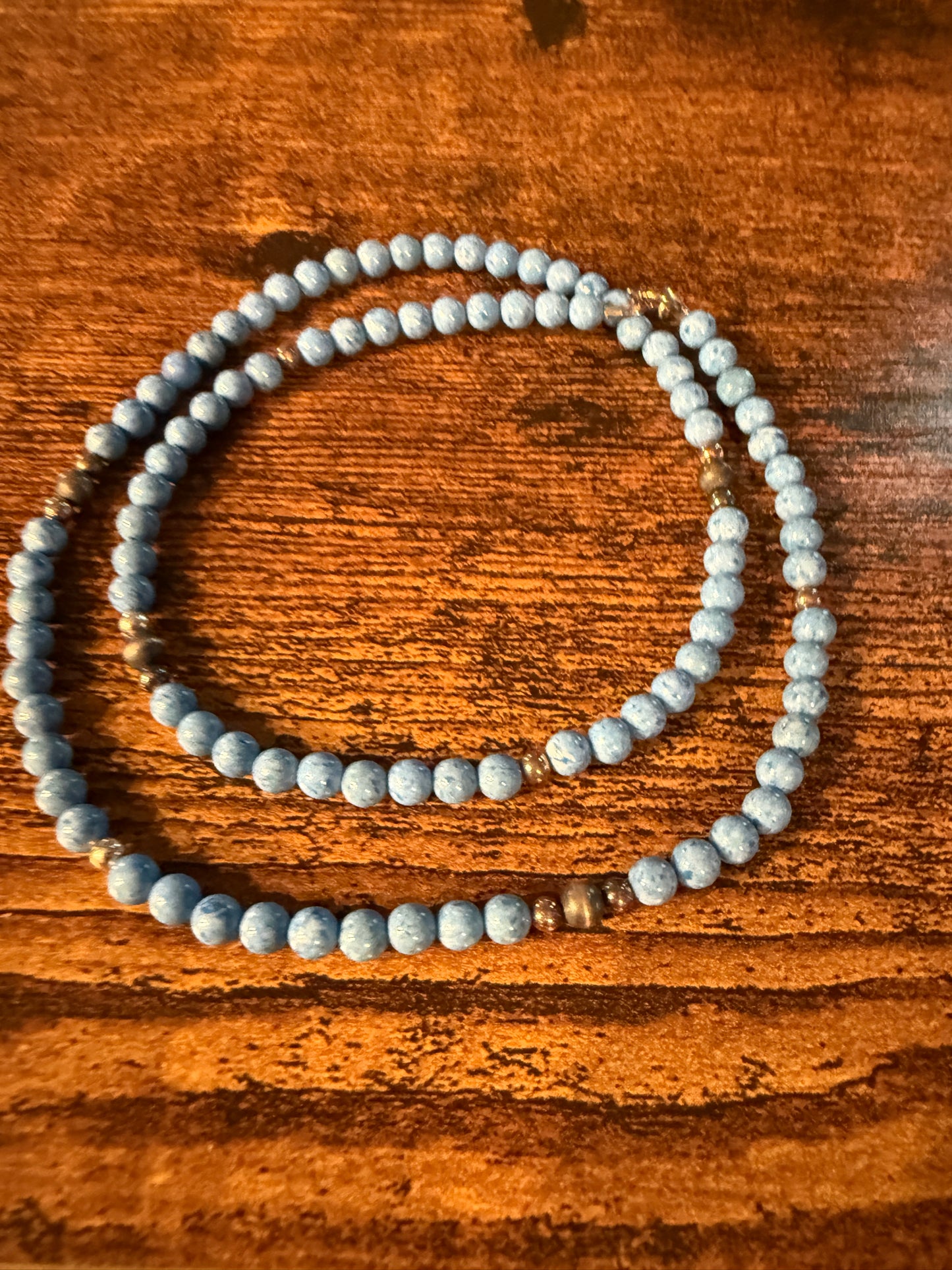 Turquoise Bead Necklace With Copper and Sterling Silver Pearls, 18 Inch Wild West Boho