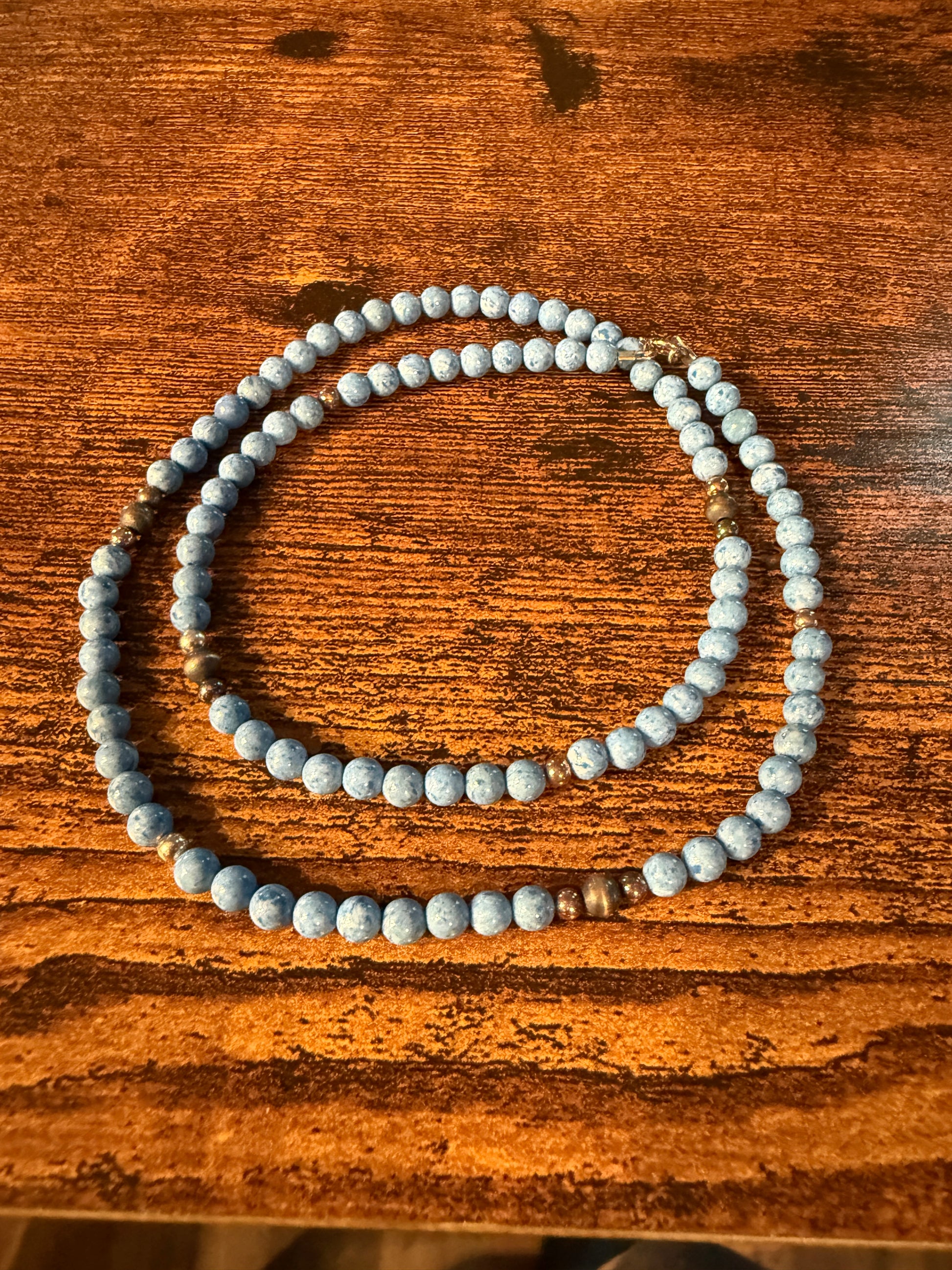 Turquoise Bead Necklace With Copper and Sterling Silver Pearls, 18 Inch Wild West Boho