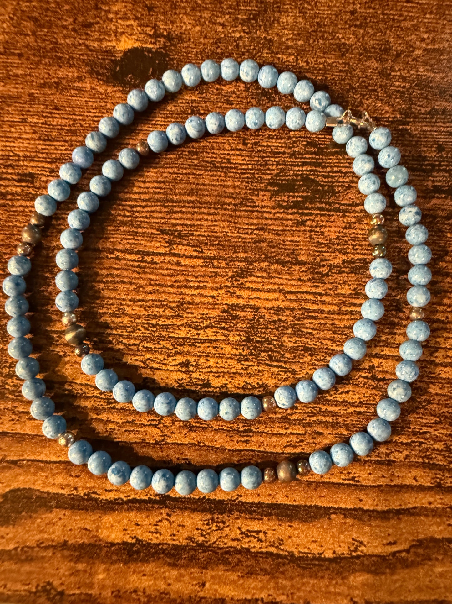 Turquoise Bead Necklace With Copper and Sterling Silver Pearls, 18 Inch Wild West Boho