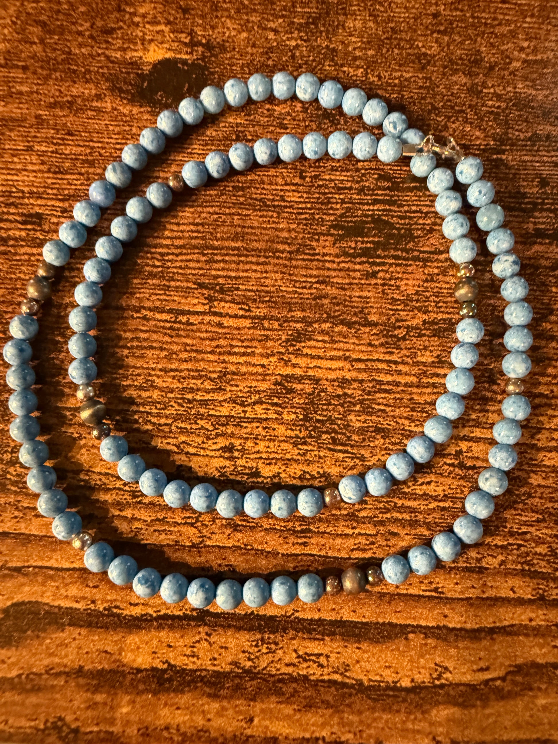 Turquoise Bead Necklace With Copper and Sterling Silver Pearls, 18 Inch Wild West Boho