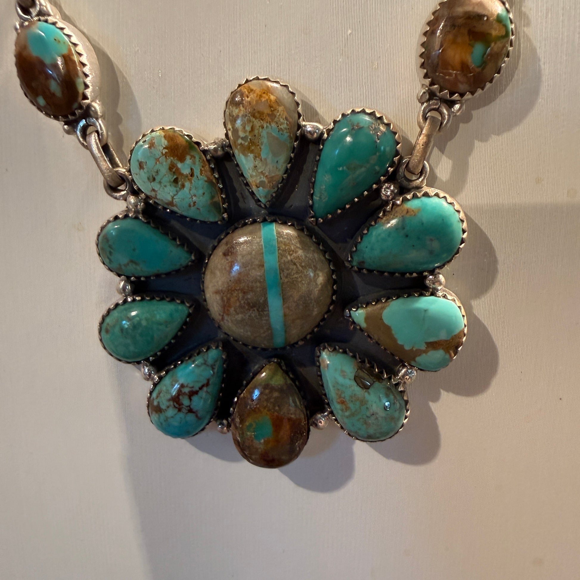 Royston Ribbon Turquoise Gemstone Flower Cluster Necklace in Sterling Silver 20 Inch Wild West Boho