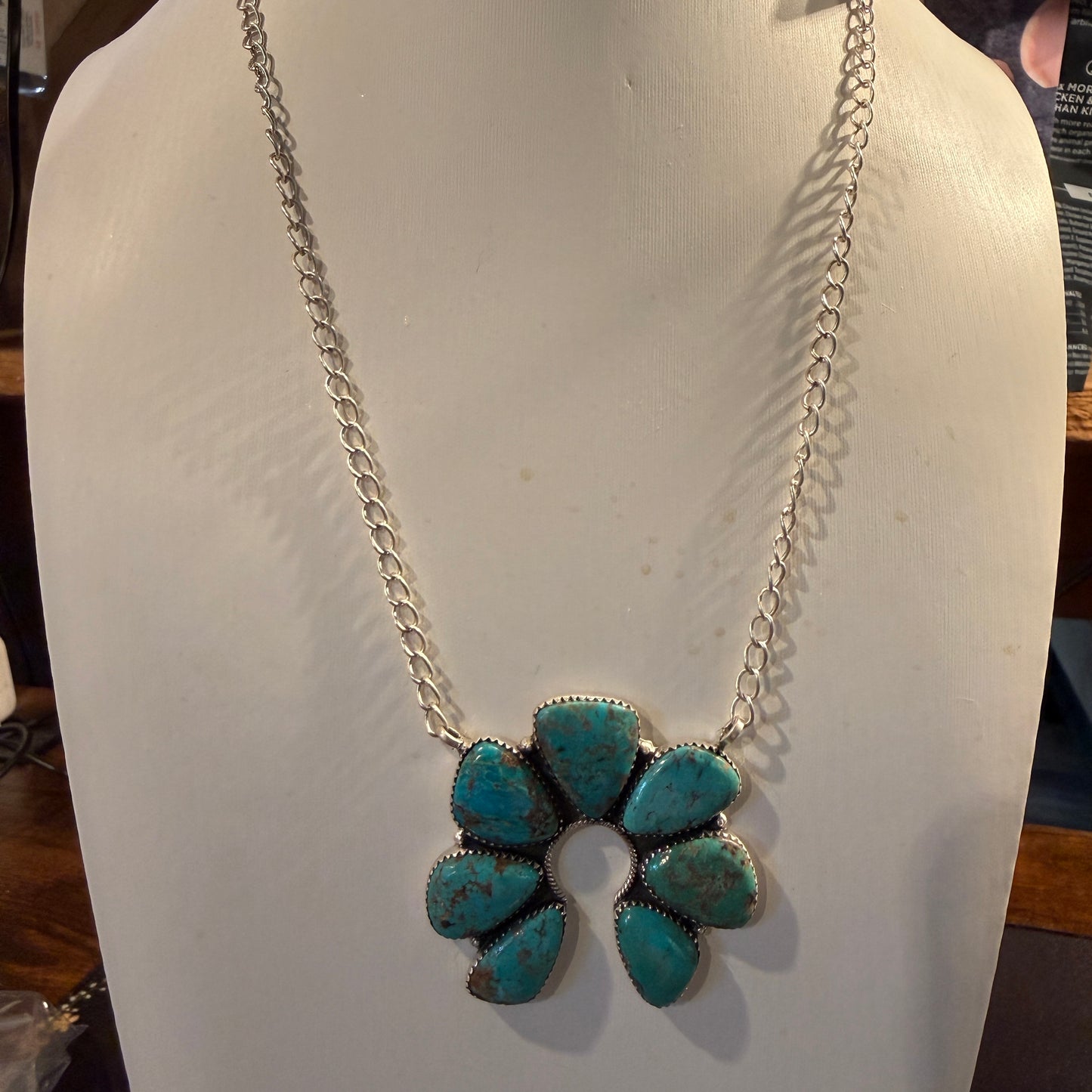 Pilot Mountain Turquoise Gemstone 20 Inch Naja Necklace in Sterling Silver Wild West Boho