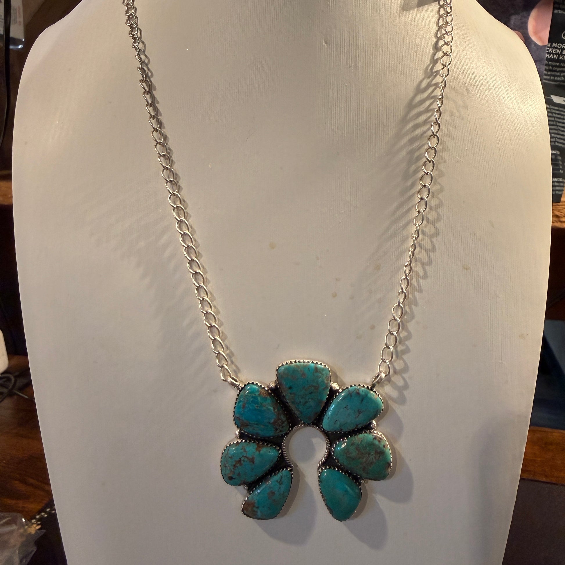 Pilot Mountain Turquoise Gemstone 20 Inch Naja Necklace in Sterling Silver Wild West Boho