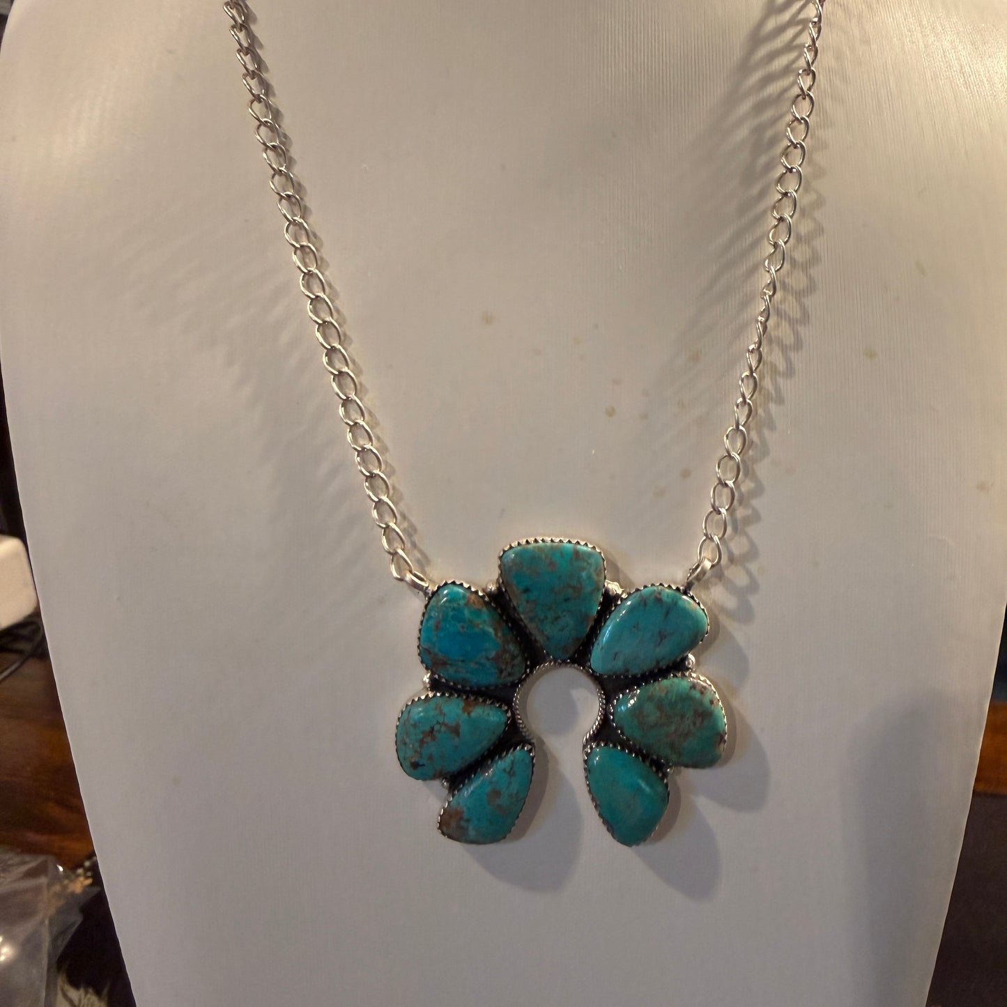 Pilot Mountain Turquoise Gemstone 20 Inch Naja Necklace in Sterling Silver Wild West Boho