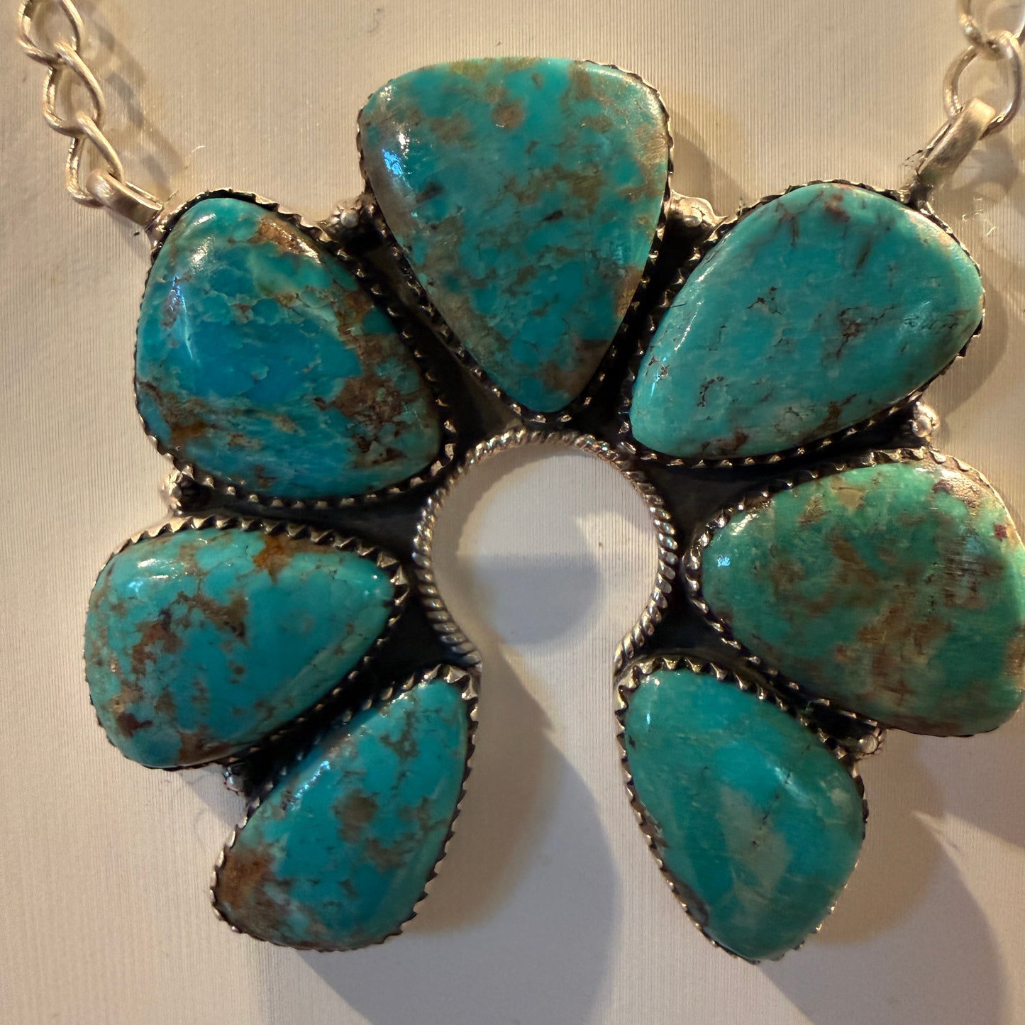 Pilot Mountain Turquoise Gemstone 20 Inch Naja Necklace in Sterling Silver Wild West Boho