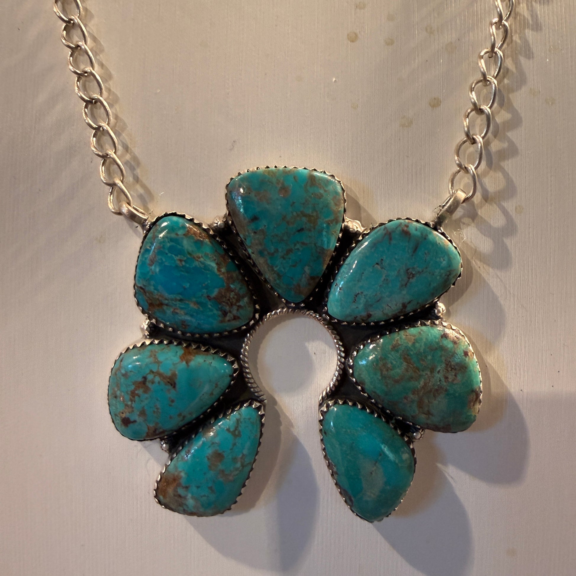 Pilot Mountain Turquoise Gemstone 20 Inch Naja Necklace in Sterling Silver Wild West Boho
