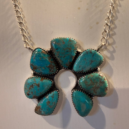 Pilot Mountain Turquoise Gemstone 20 Inch Naja Necklace in Sterling Silver Wild West Boho