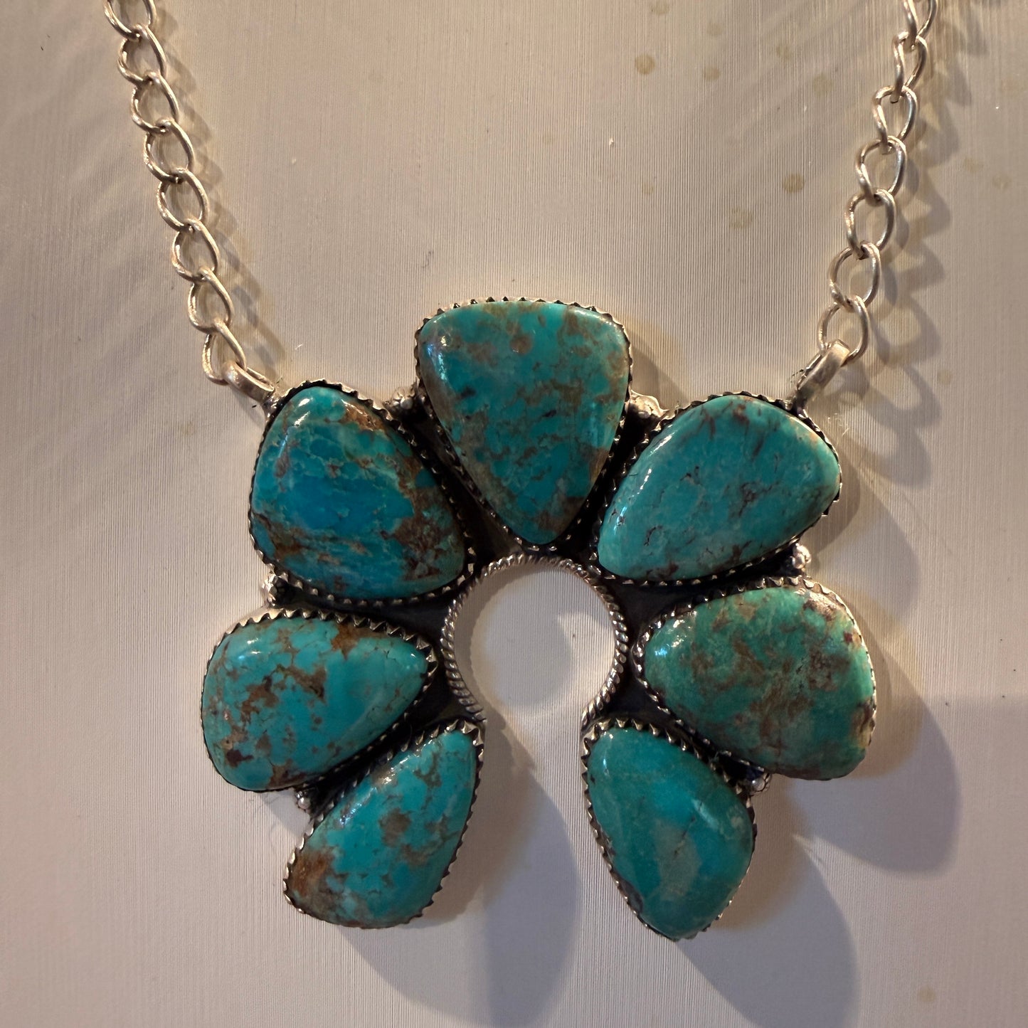 Pilot Mountain Turquoise Gemstone 20 Inch Naja Necklace in Sterling Silver Wild West Boho