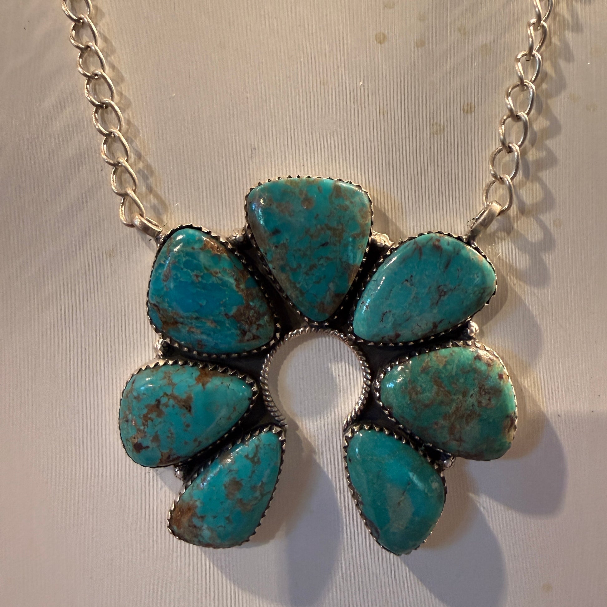 Pilot Mountain Turquoise Gemstone 20 Inch Naja Necklace in Sterling Silver Wild West Boho