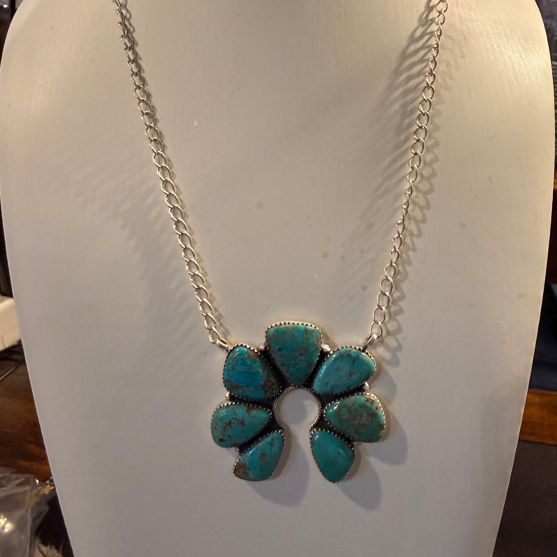 Pilot Mountain Turquoise Gemstone 20 Inch Naja Necklace in Sterling Silver Wild West Boho